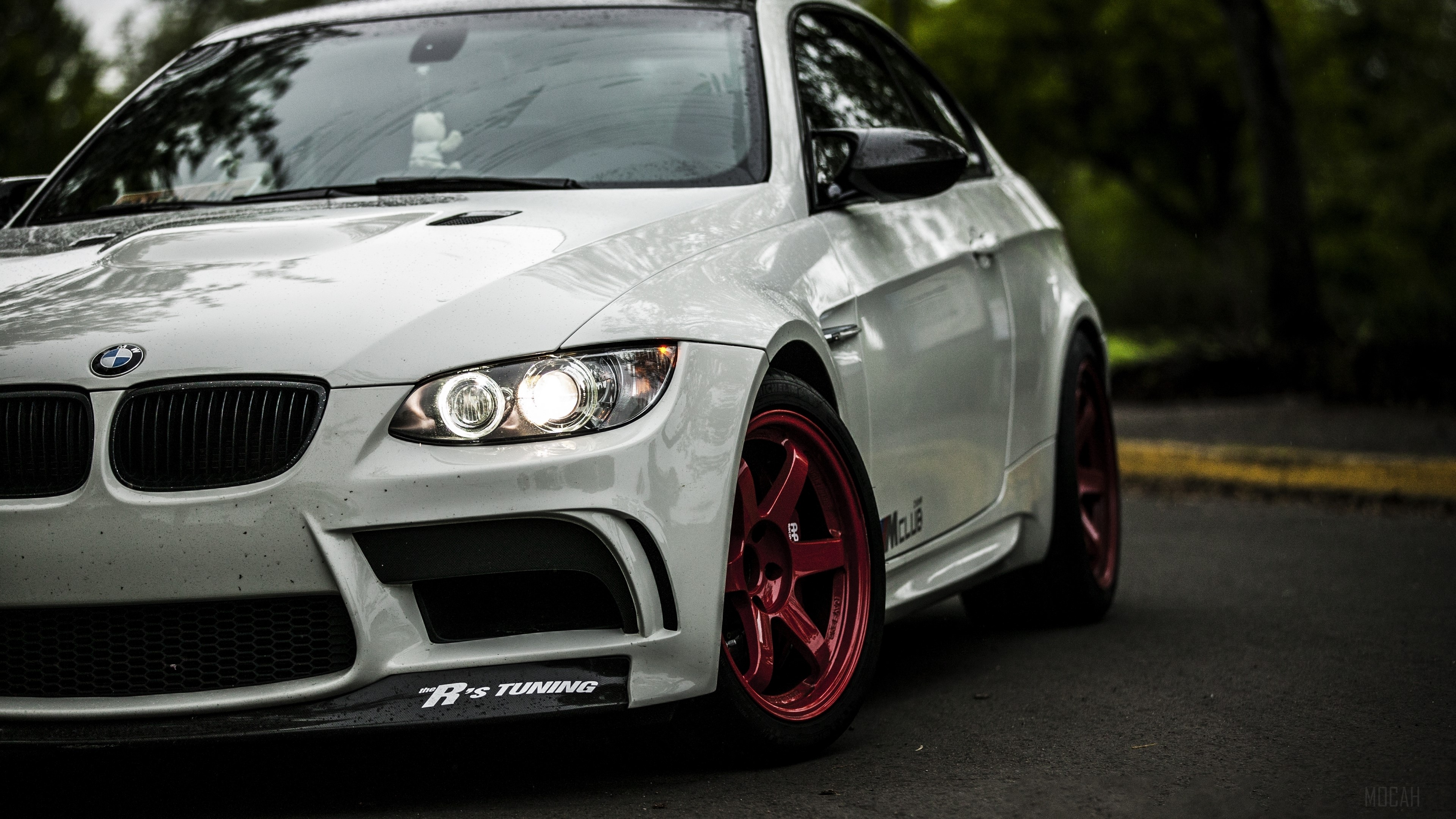 White BMW M3 with red wheels HD Wallpaper