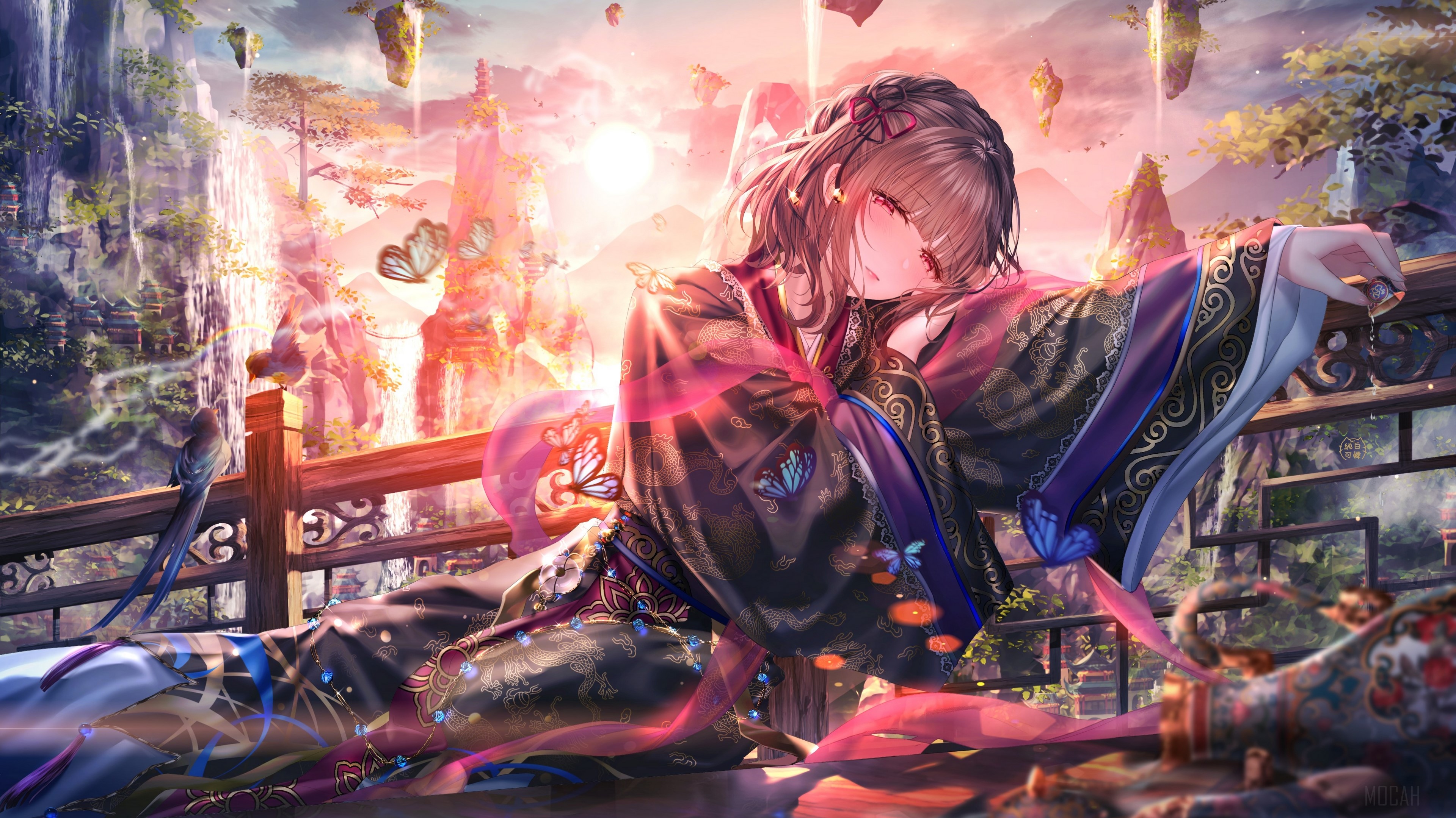 Girl in Kimono with Pink Eyes 4K HD Wallpaper