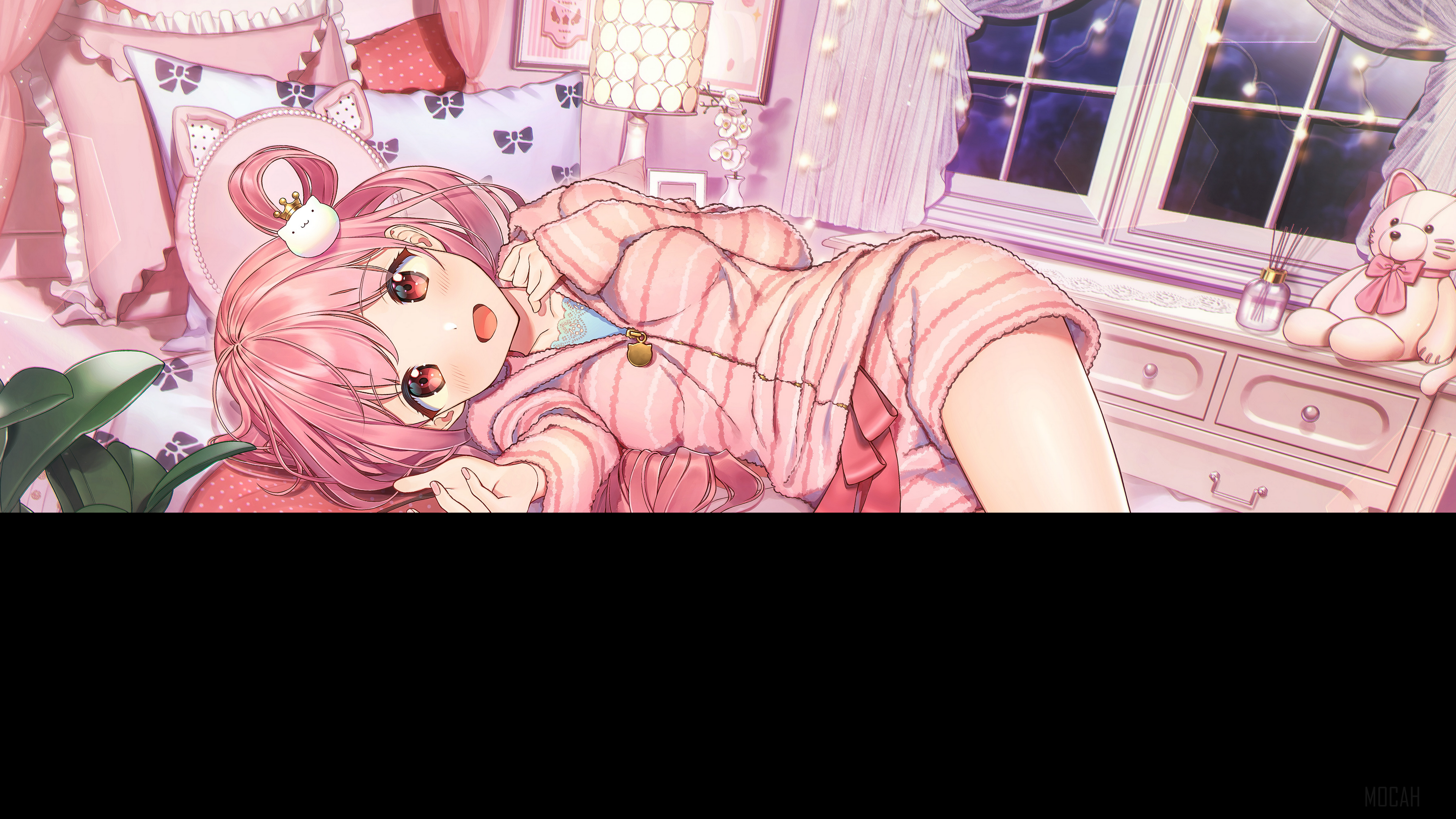 Girl with Pink Hair Lying Down 4K HD Wallpaper