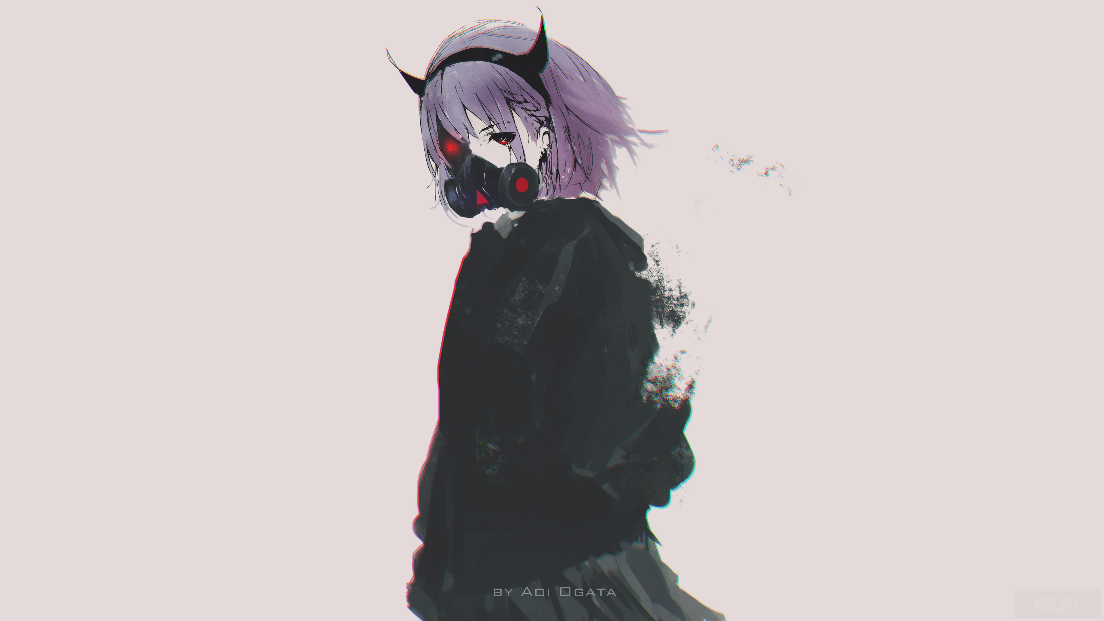 Girl with gas mask and horns 4K HD Wallpaper