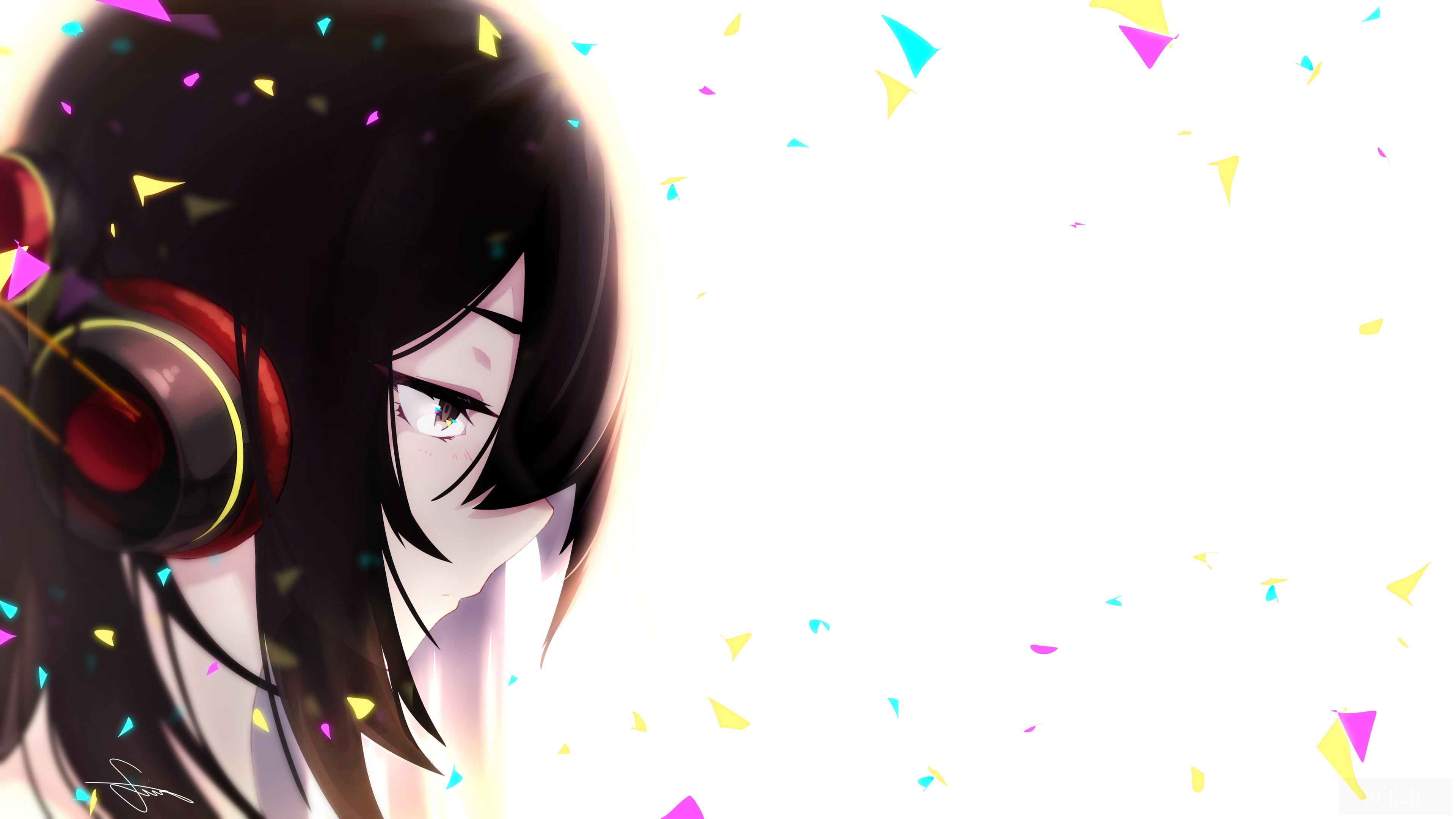 Girl with Headphones and Confetti 4K HD Wallpaper