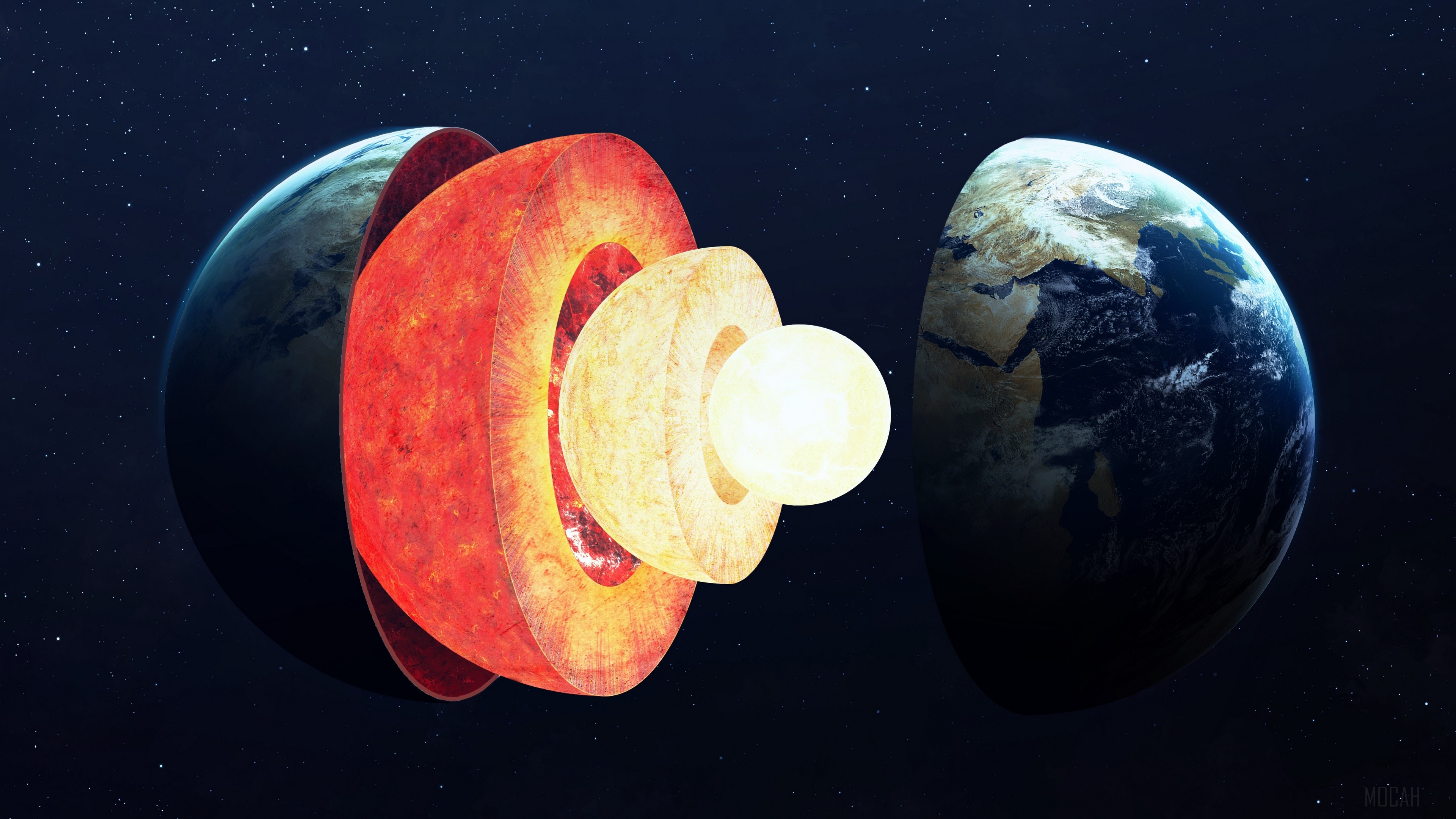 Cutaway view of Earth's internal structure in 4K HD Wallpaper