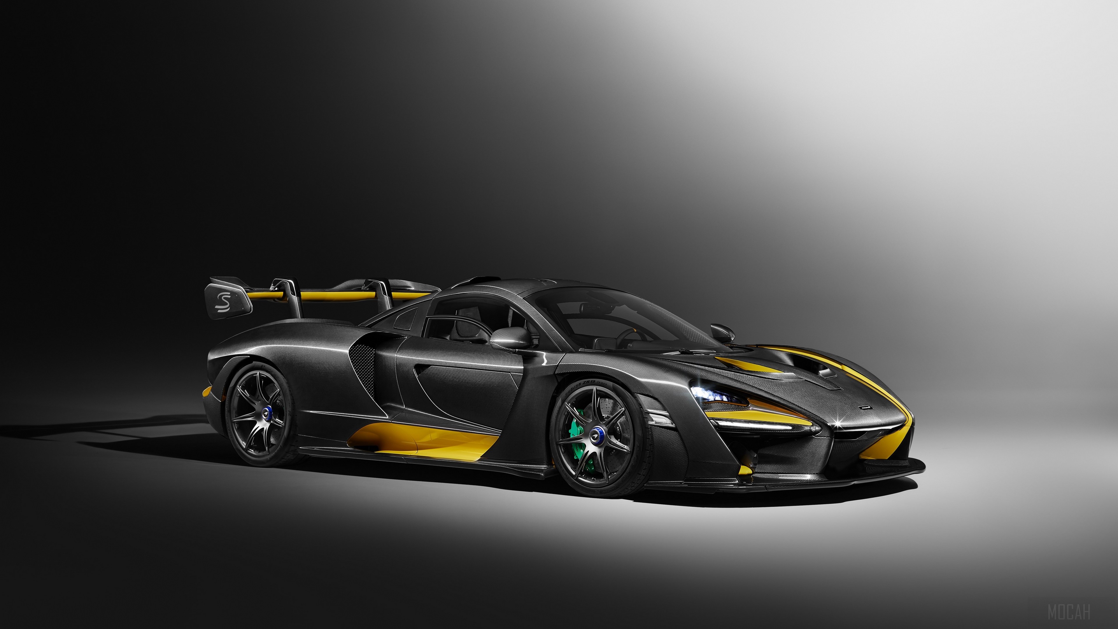 McLaren Senna supercar in grey and yellow 4K HD Wallpaper