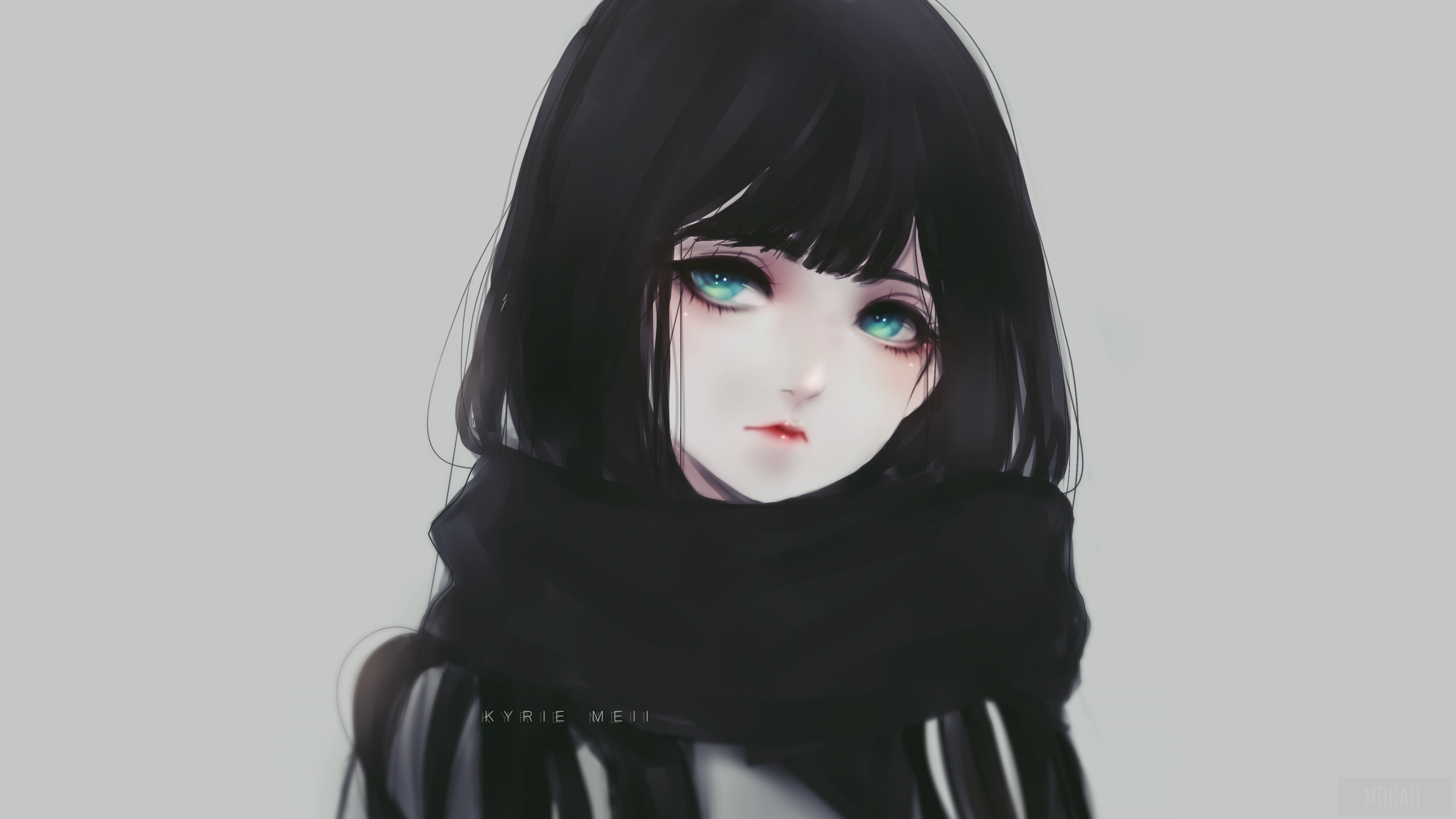 Anime girl with black hair and blue eyes HD Wallpaper