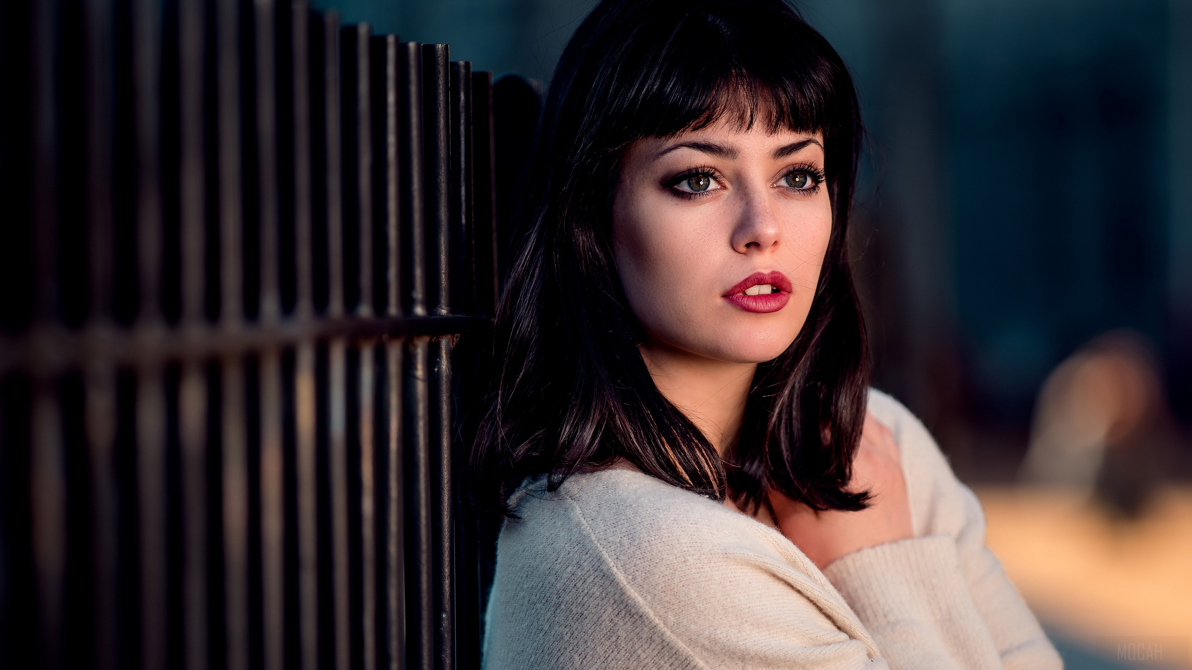 Brunette Woman with Lipstick HD Wallpaper