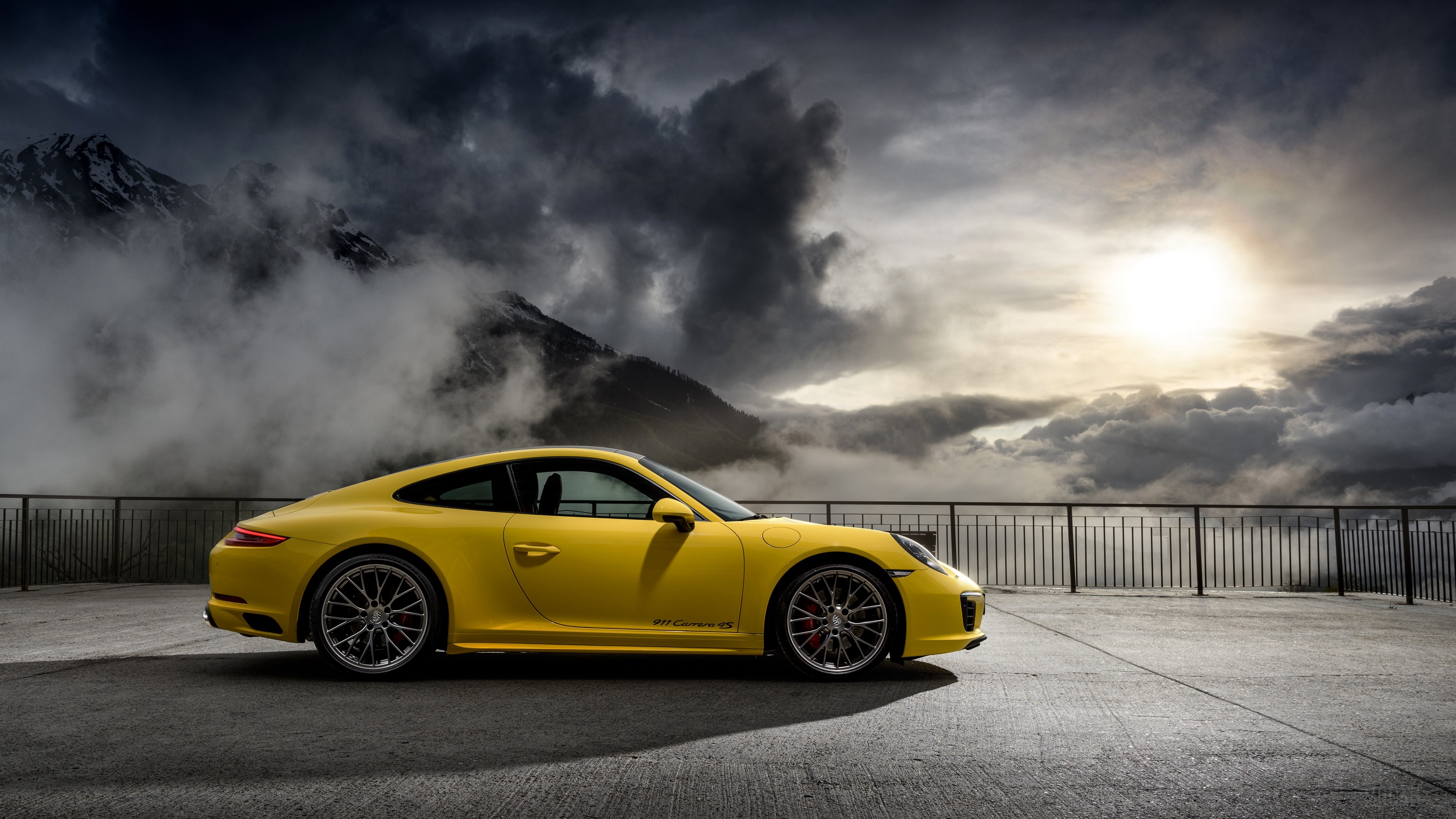 Yellow Porsche 911 Carrera 4S in mountains 4K HD Wallpaper