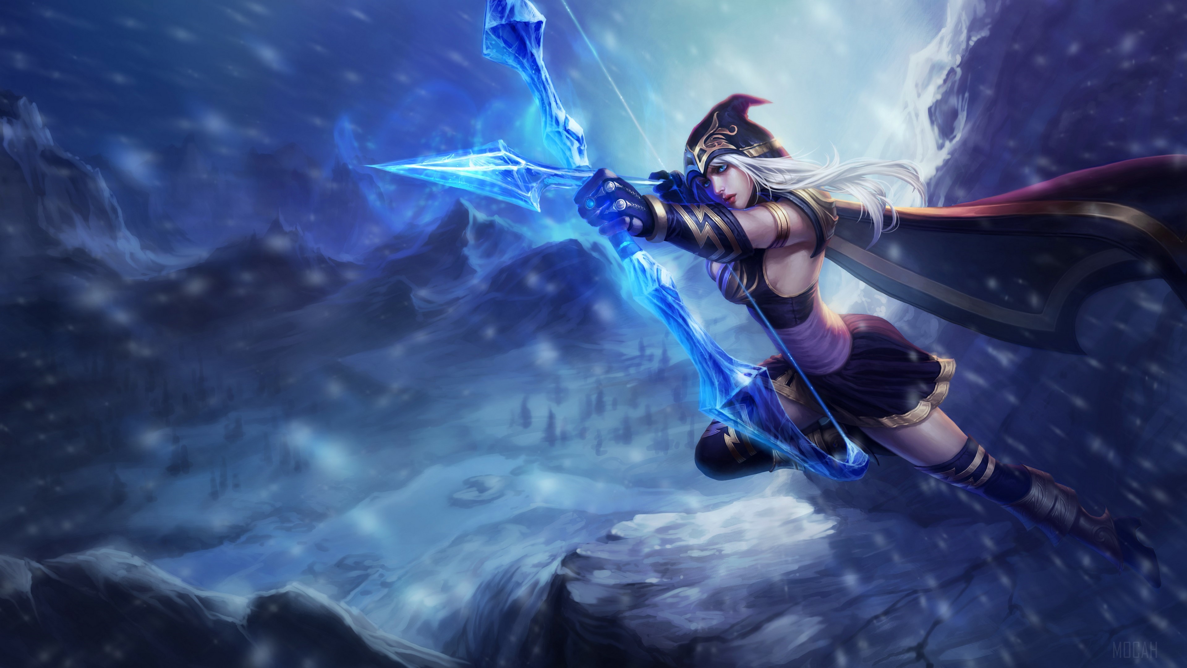 Ashe from League of Legends aiming her ice bow HD Wallpaper