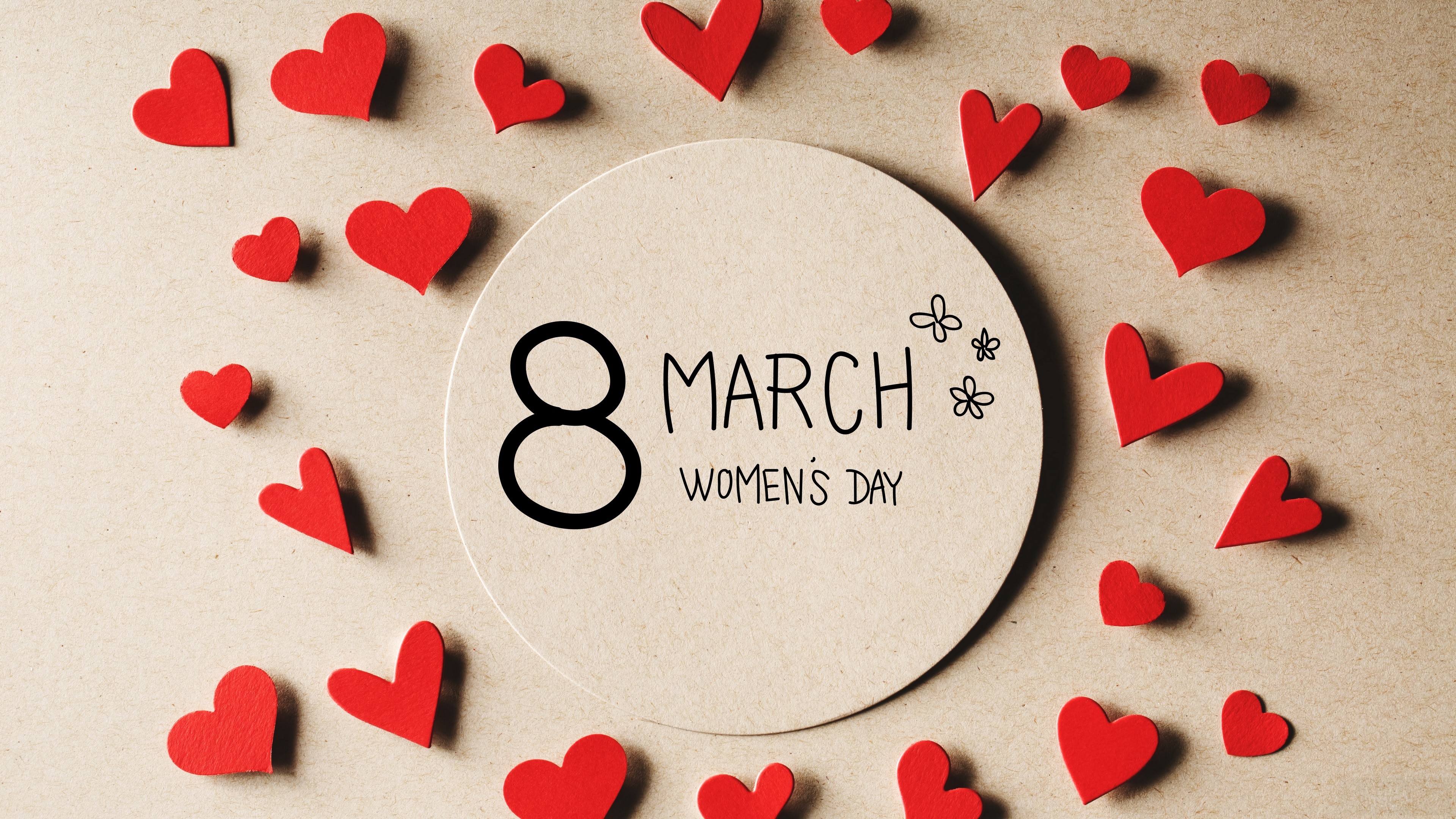 8 March Women's Day with Red Hearts HD Wallpaper