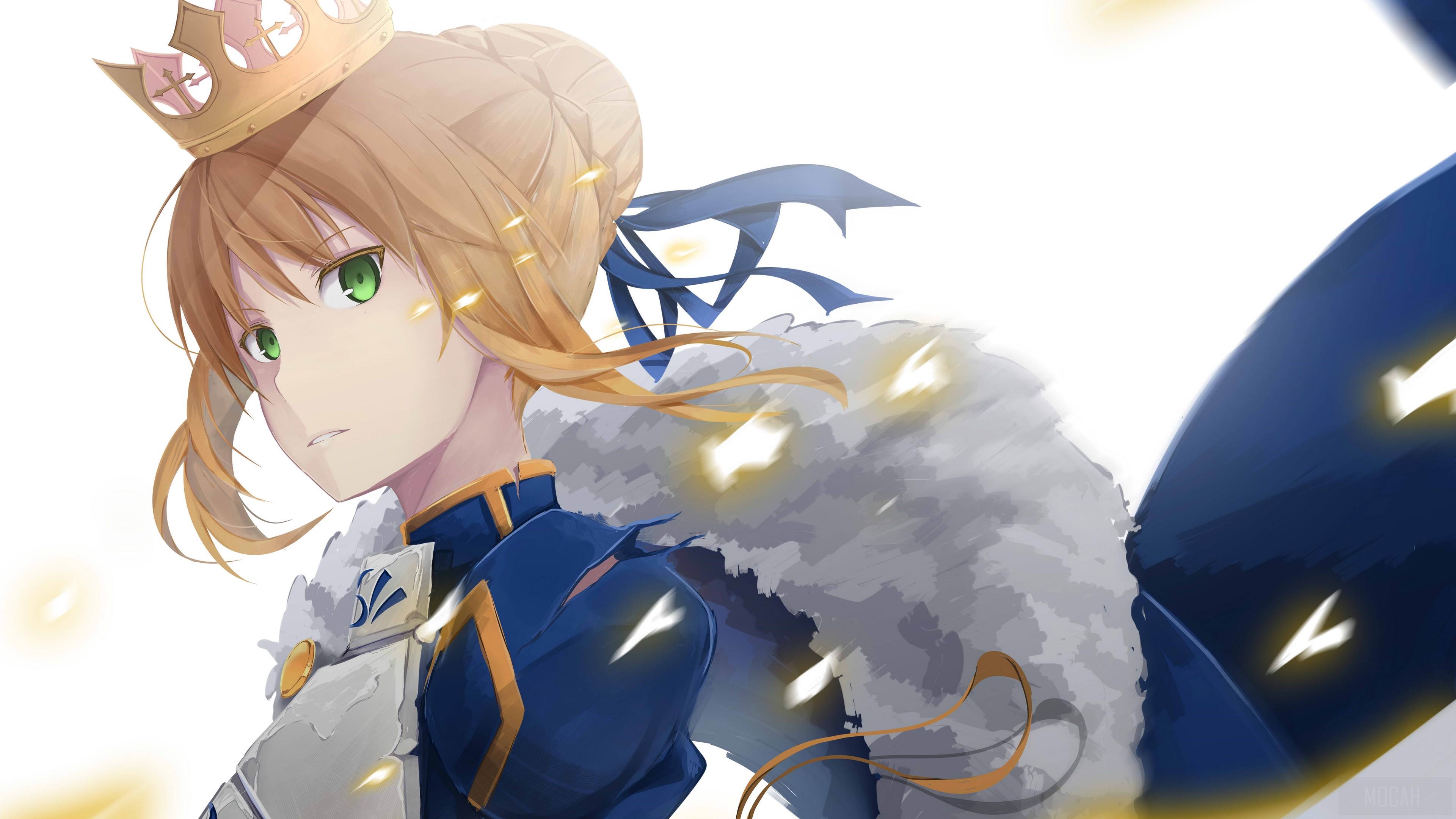 Saber wearing a crown and blue royal attire HD Wallpaper