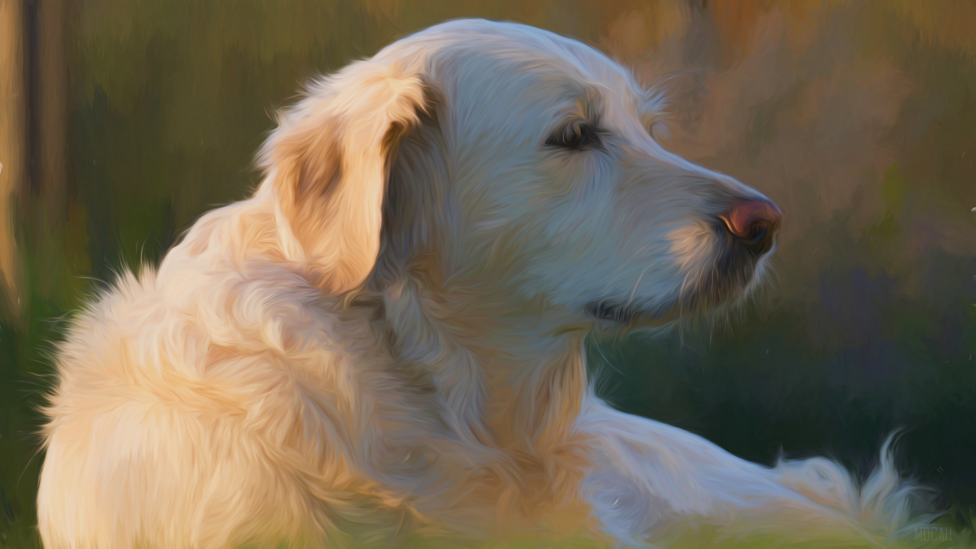 Golden Retriever Dog Lying Down Oil Painting 4K HD Wallpaper