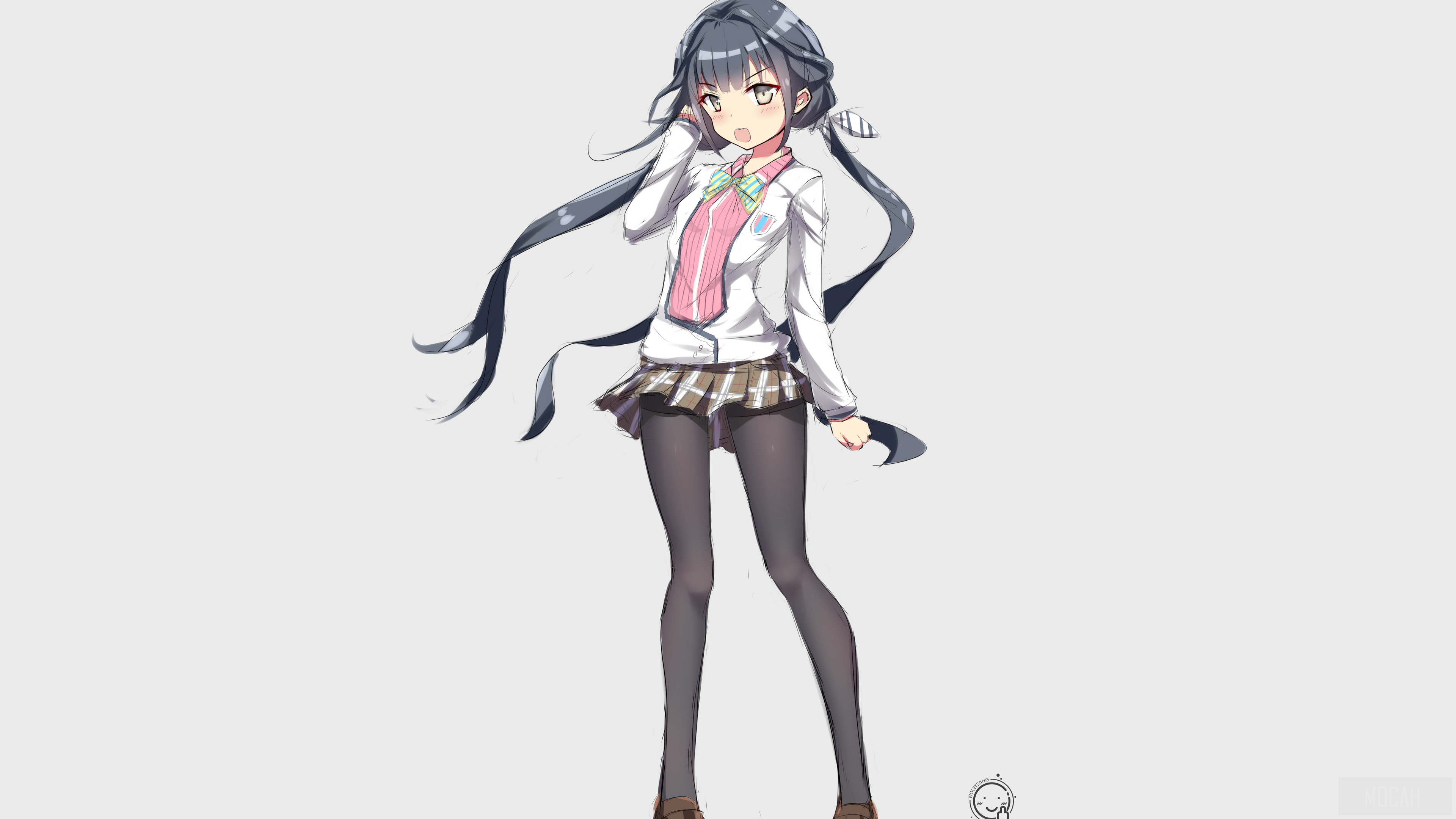 Anime girl in school uniform HD Wallpaper