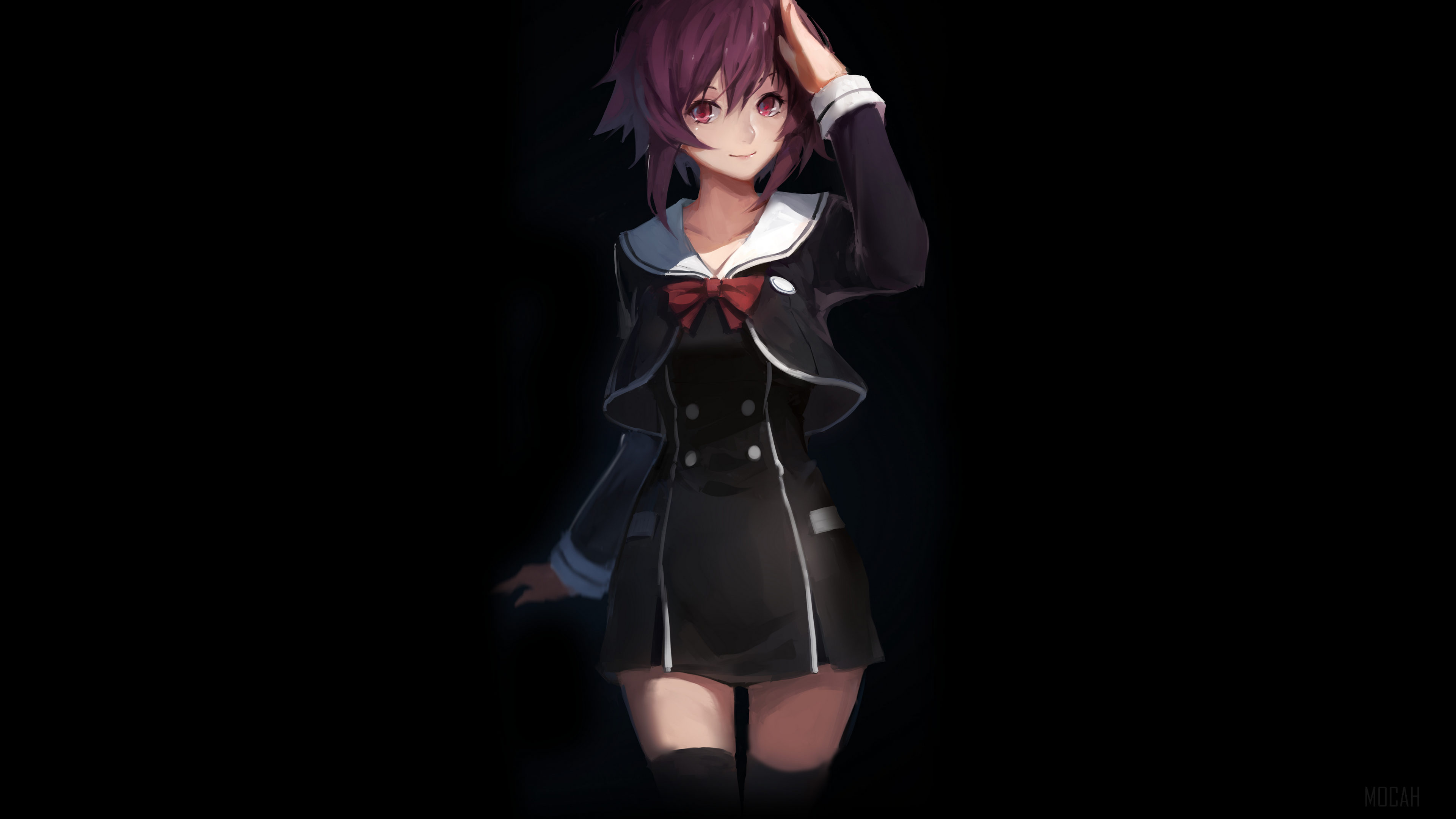 Anime girl in school uniform HD Wallpaper