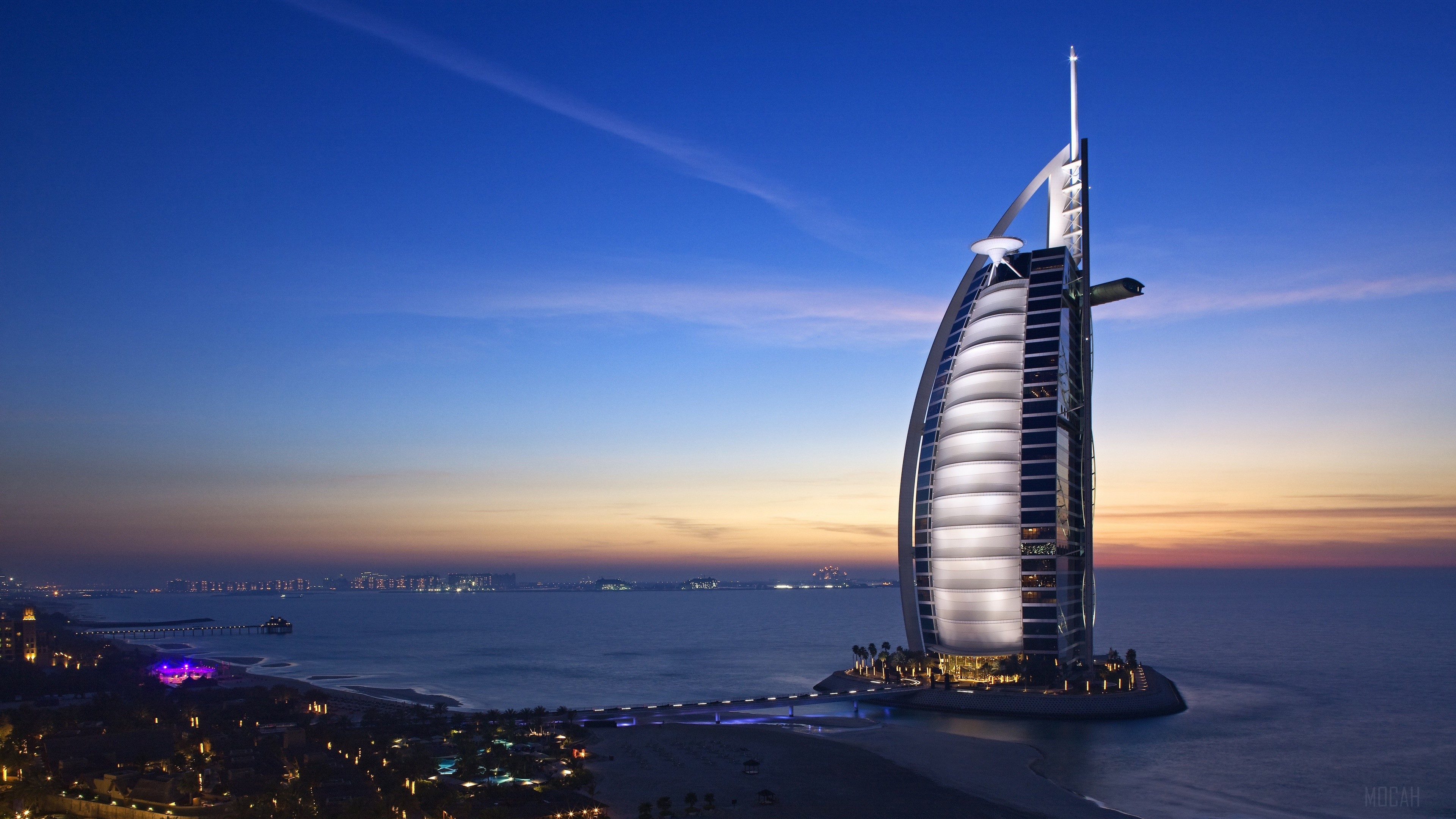 Burj Al Arab hotel at sunset HD Wallpaper