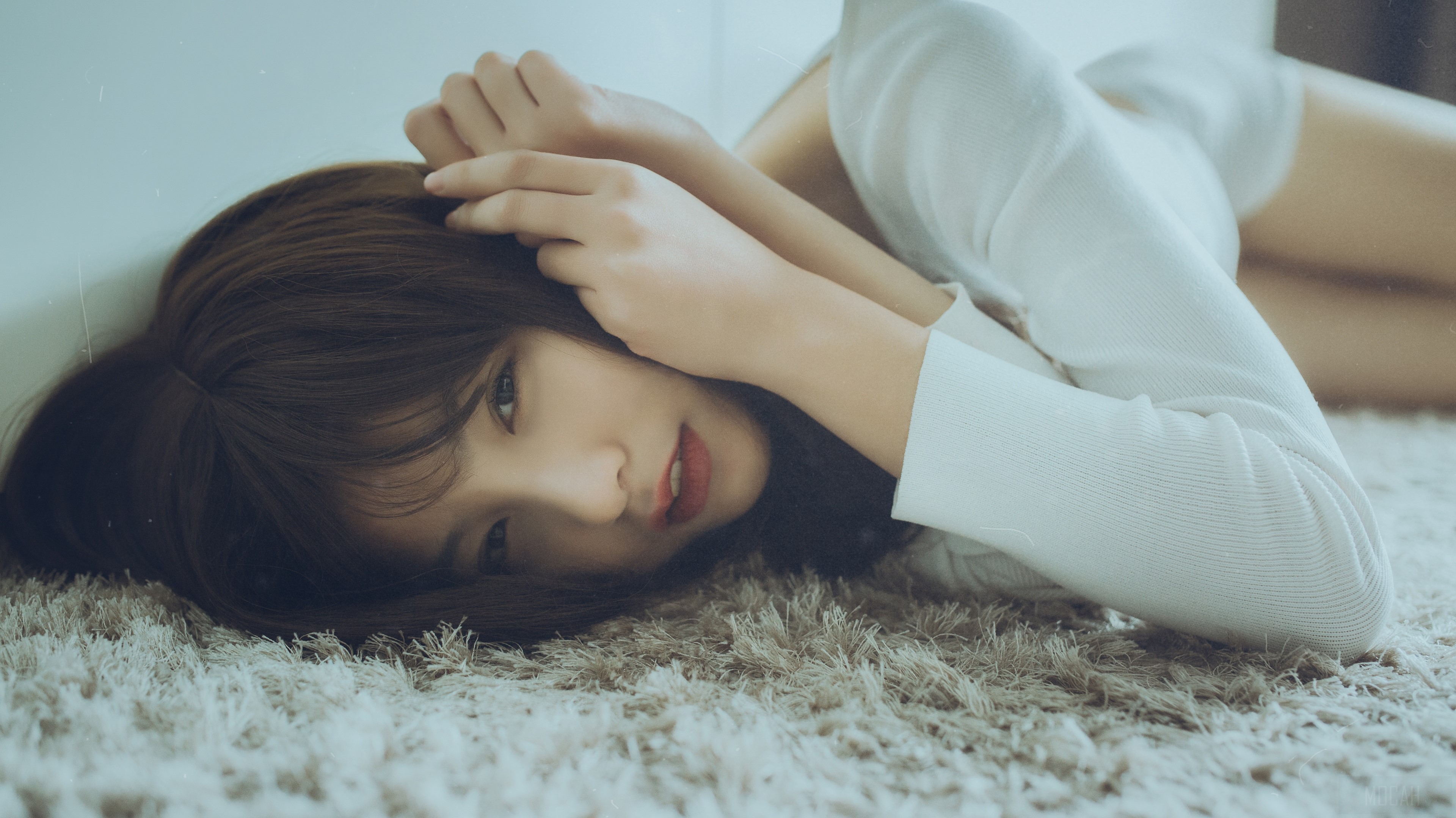 Woman lying on carpet HD Wallpaper