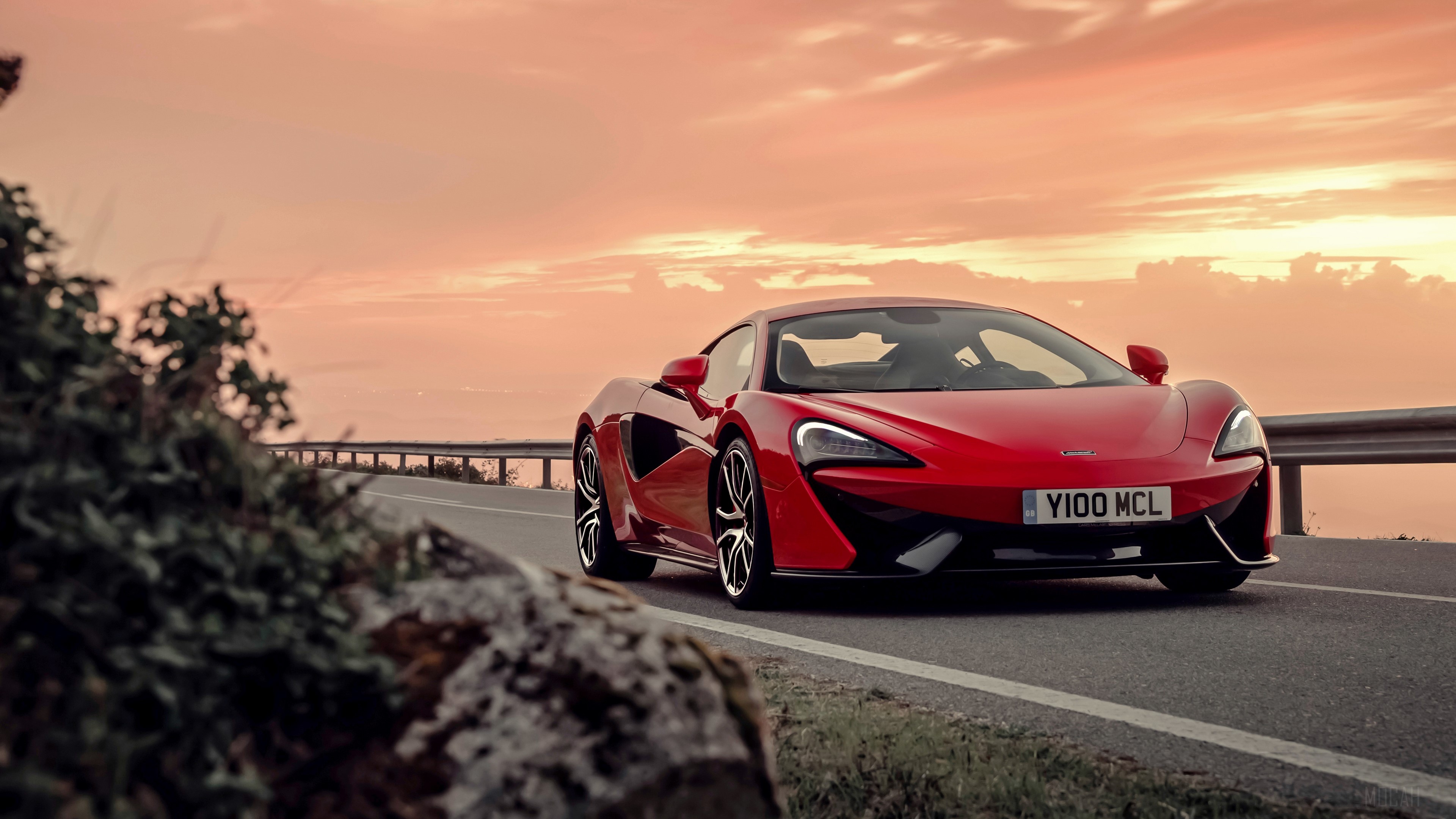 Red McLaren 570S Supercar at Sunset 4K HD Wallpaper