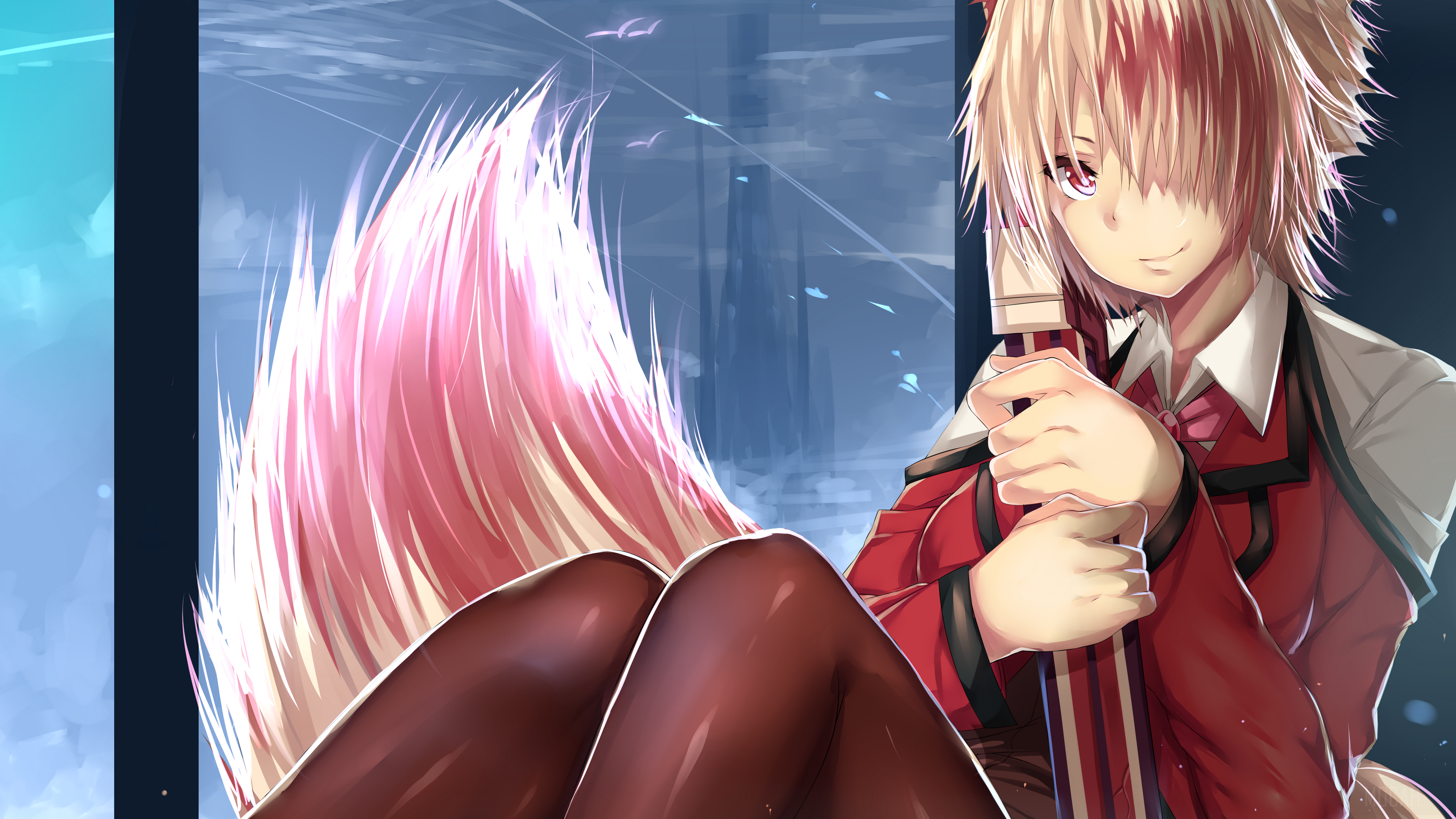Anime girl with pink tail and sword in uniform 4K HD Wallpaper