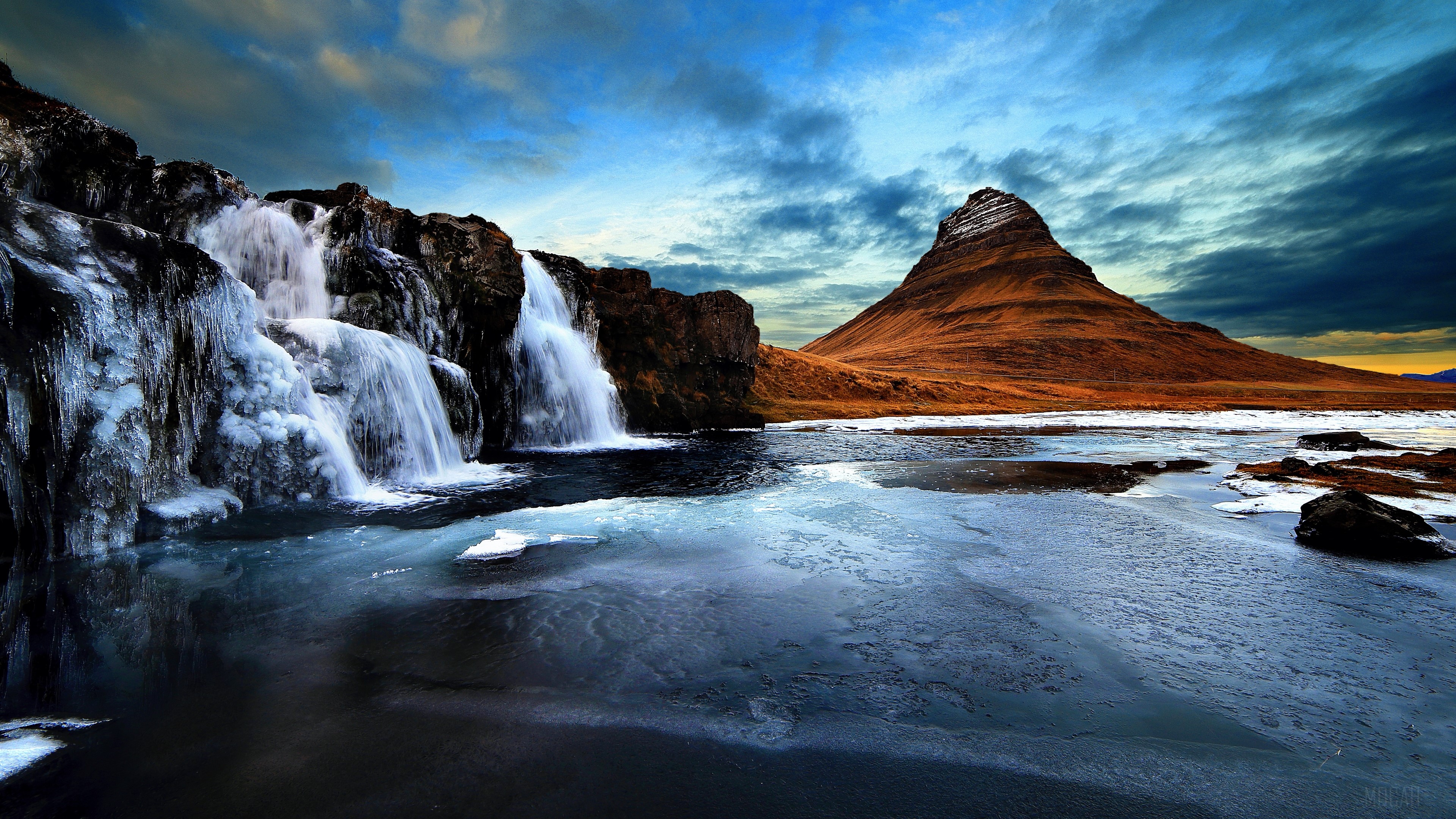 Kirkjufell Mountain and Waterfall in Iceland 4K HD Wallpaper