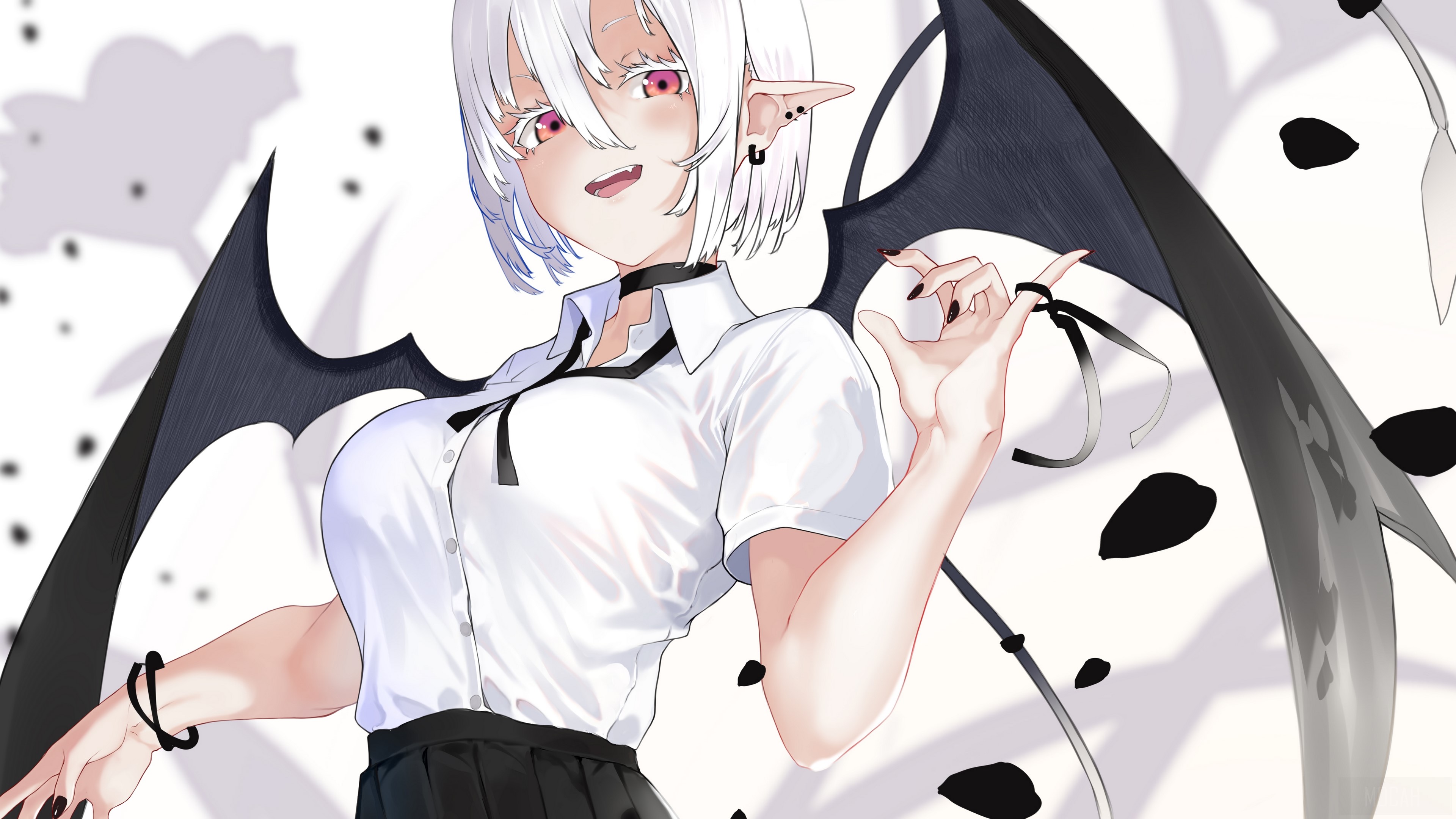 Demon girl with wings in school uniform HD Wallpaper