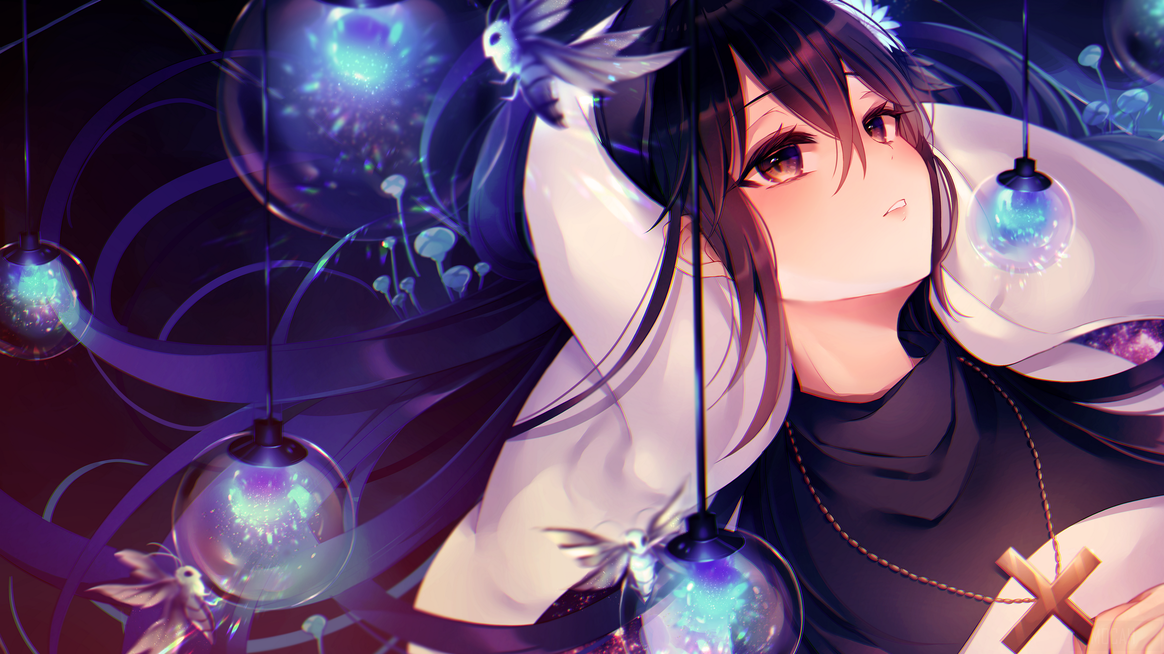 Girl with Black Hair and Cross Necklace 4K HD Wallpaper
