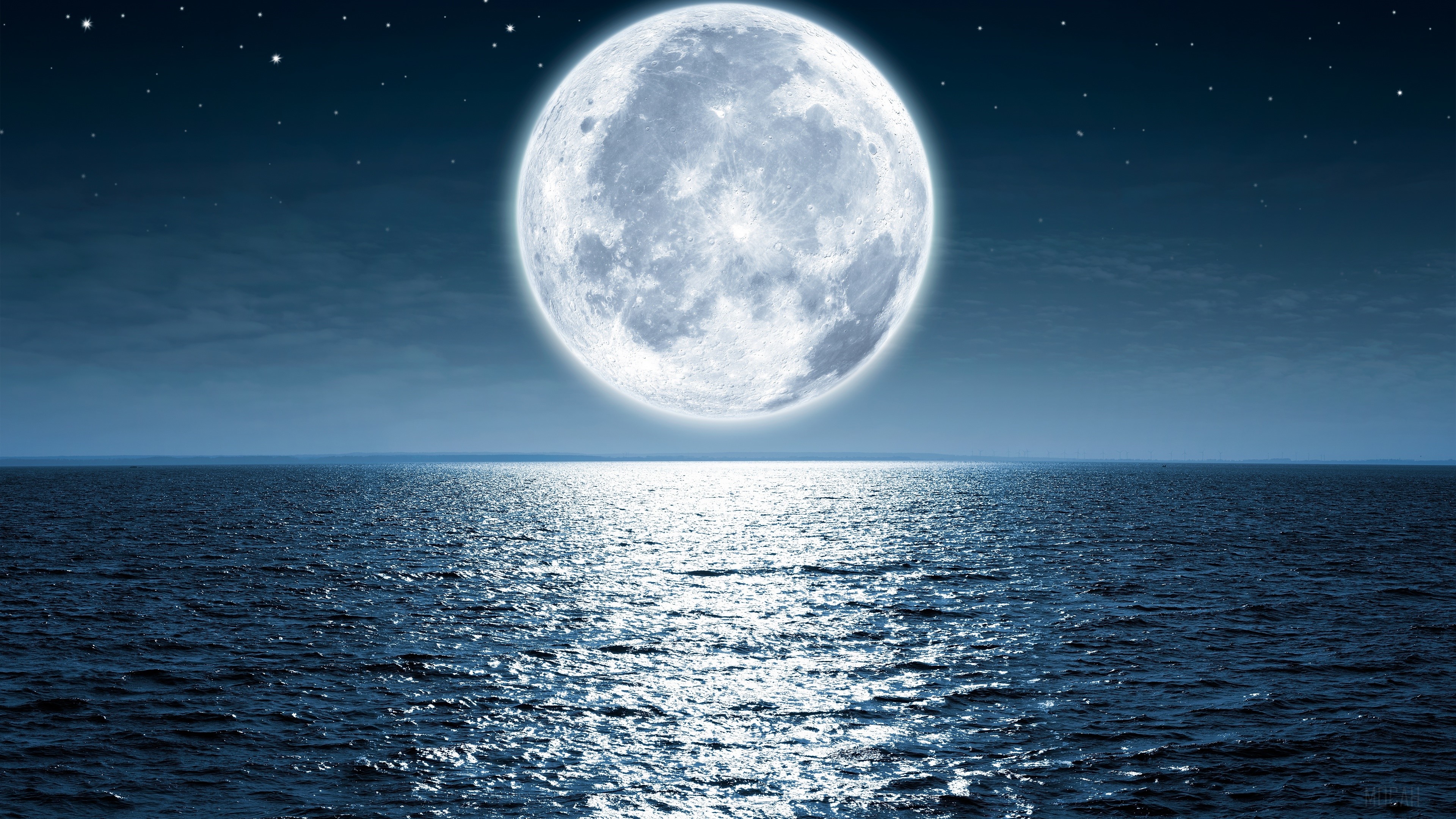 Full Moon Over Ocean at Night 4K HD Wallpaper
