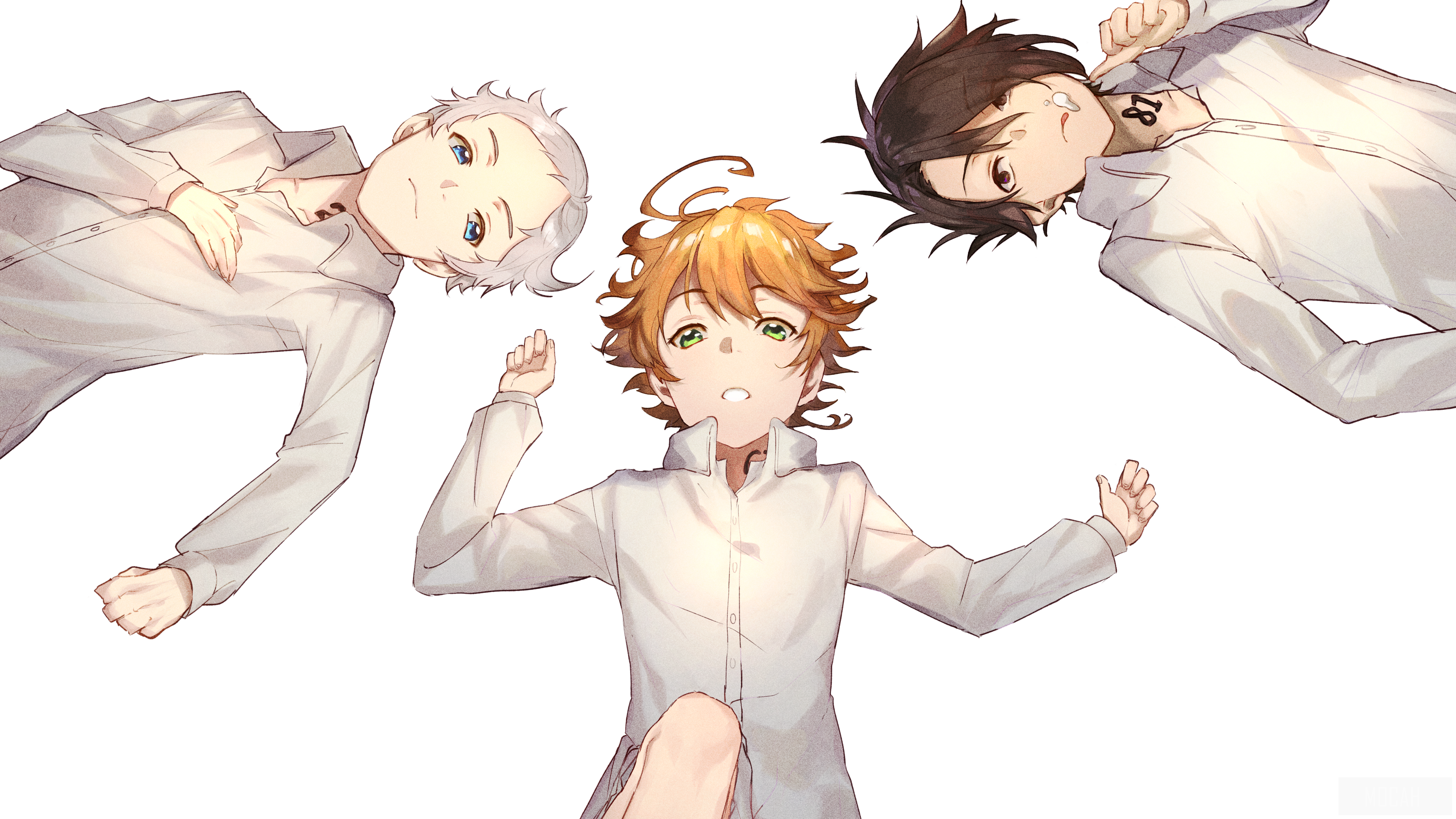 Emma, Norman, and Ray from The Promised Neverland 4K HD Wallpaper