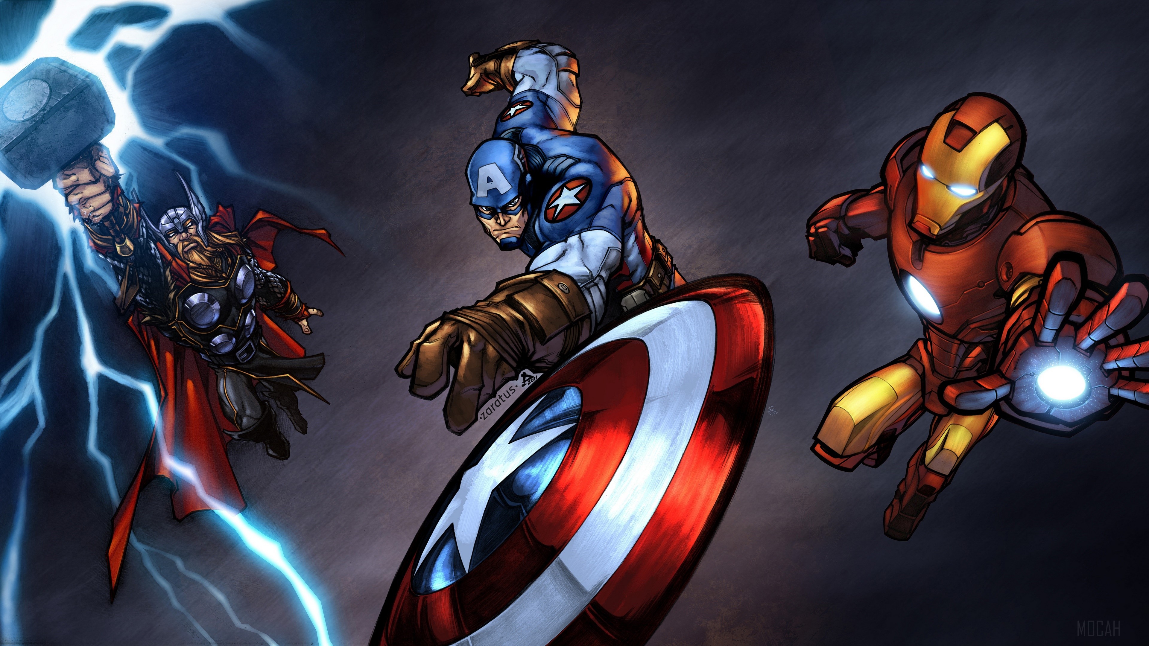 Thor, Captain America, and Iron Man from Marvel Comics 4K HD Wallpaper