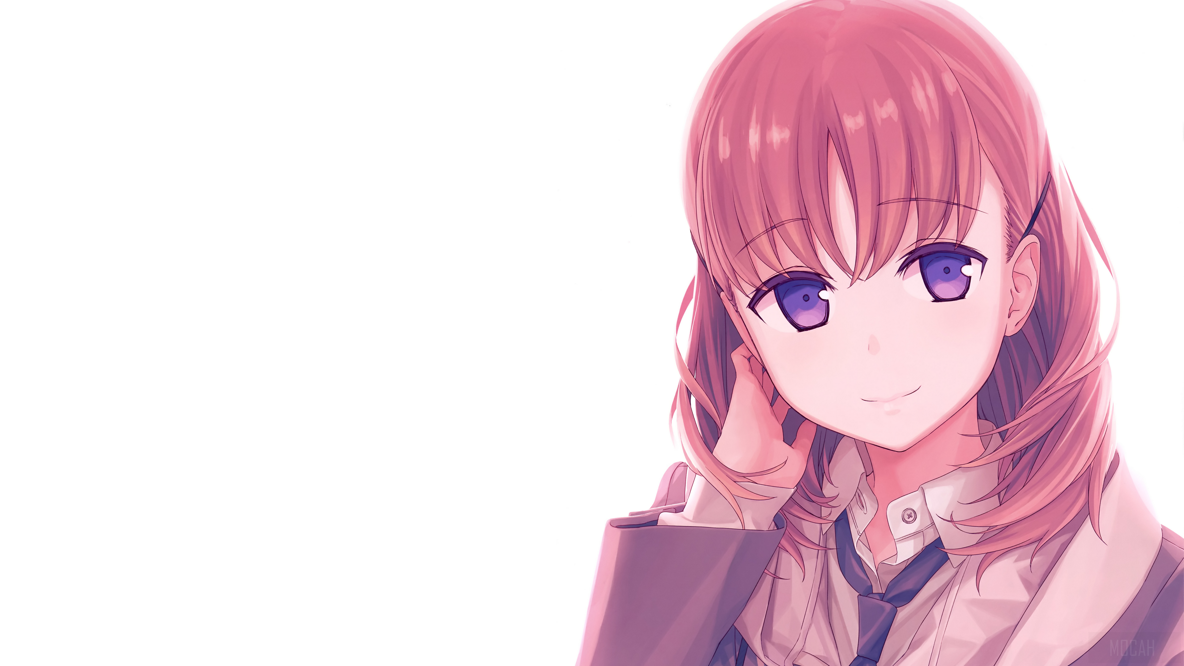 Anime girl with pink hair and purple eyes HD Wallpaper