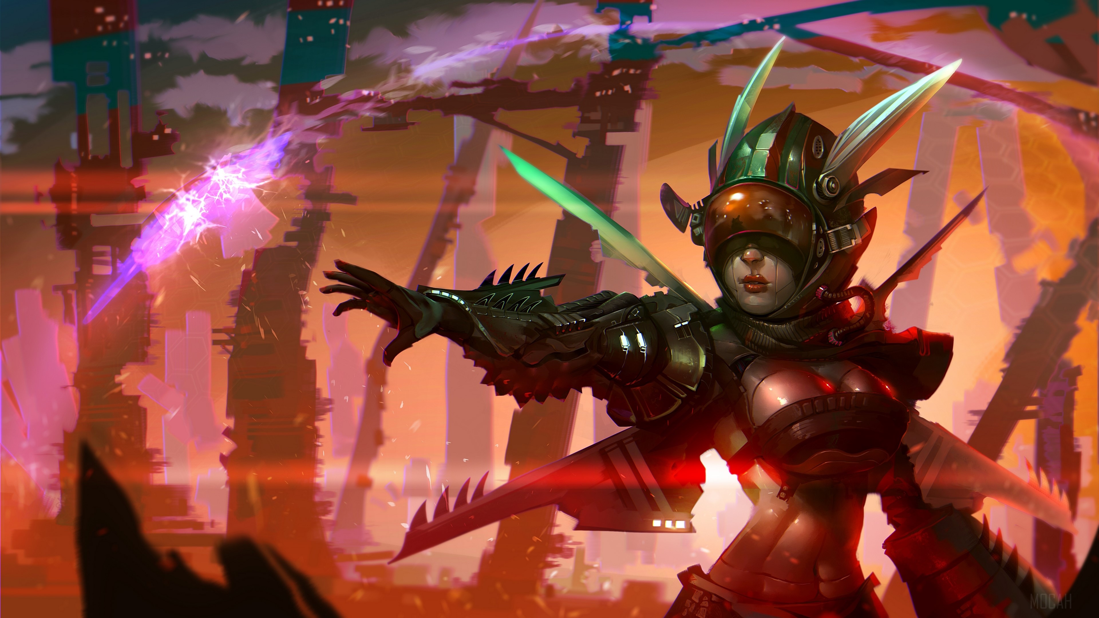 Futuristic Cyborg Girl with Helmet 4K HD Wallpaper