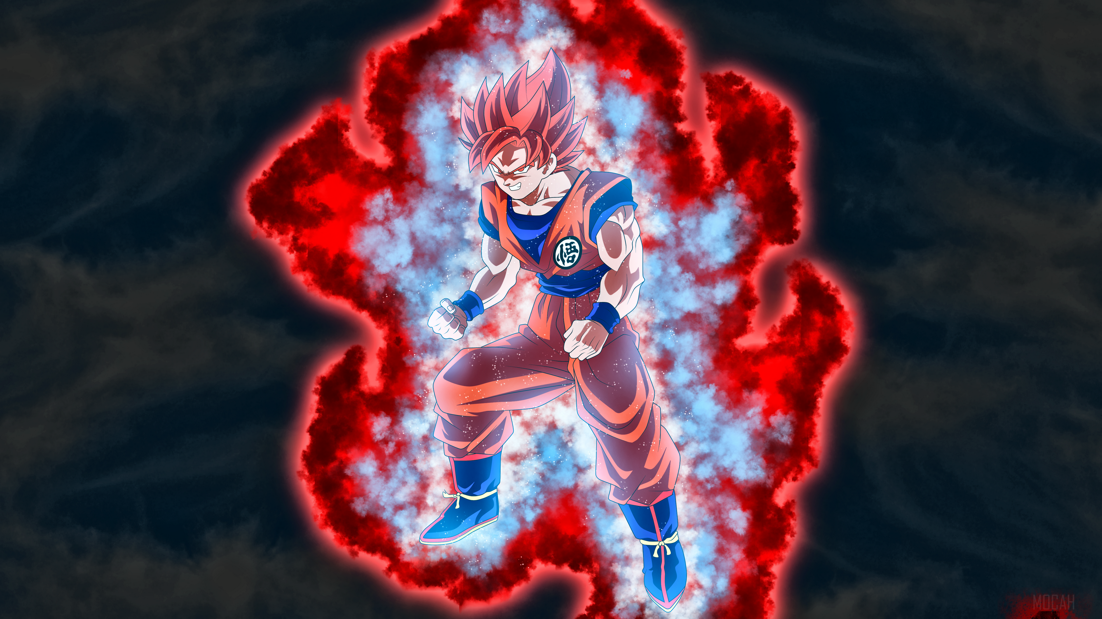 Goku from Dragon Ball Z with red and blue aura HD Wallpaper