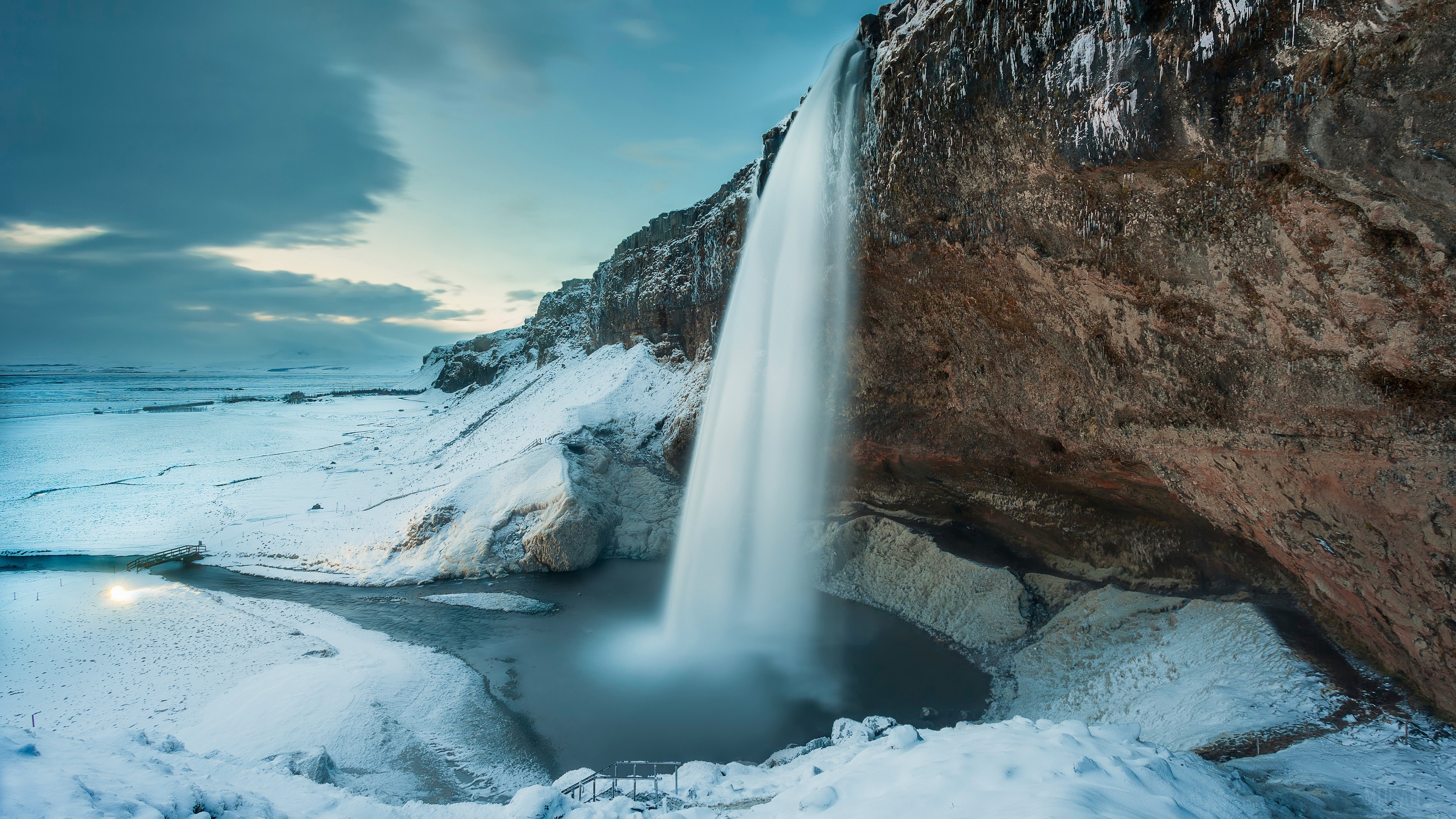 Seljalandsfoss Waterfall in Iceland during Winter 4K HD Wallpaper