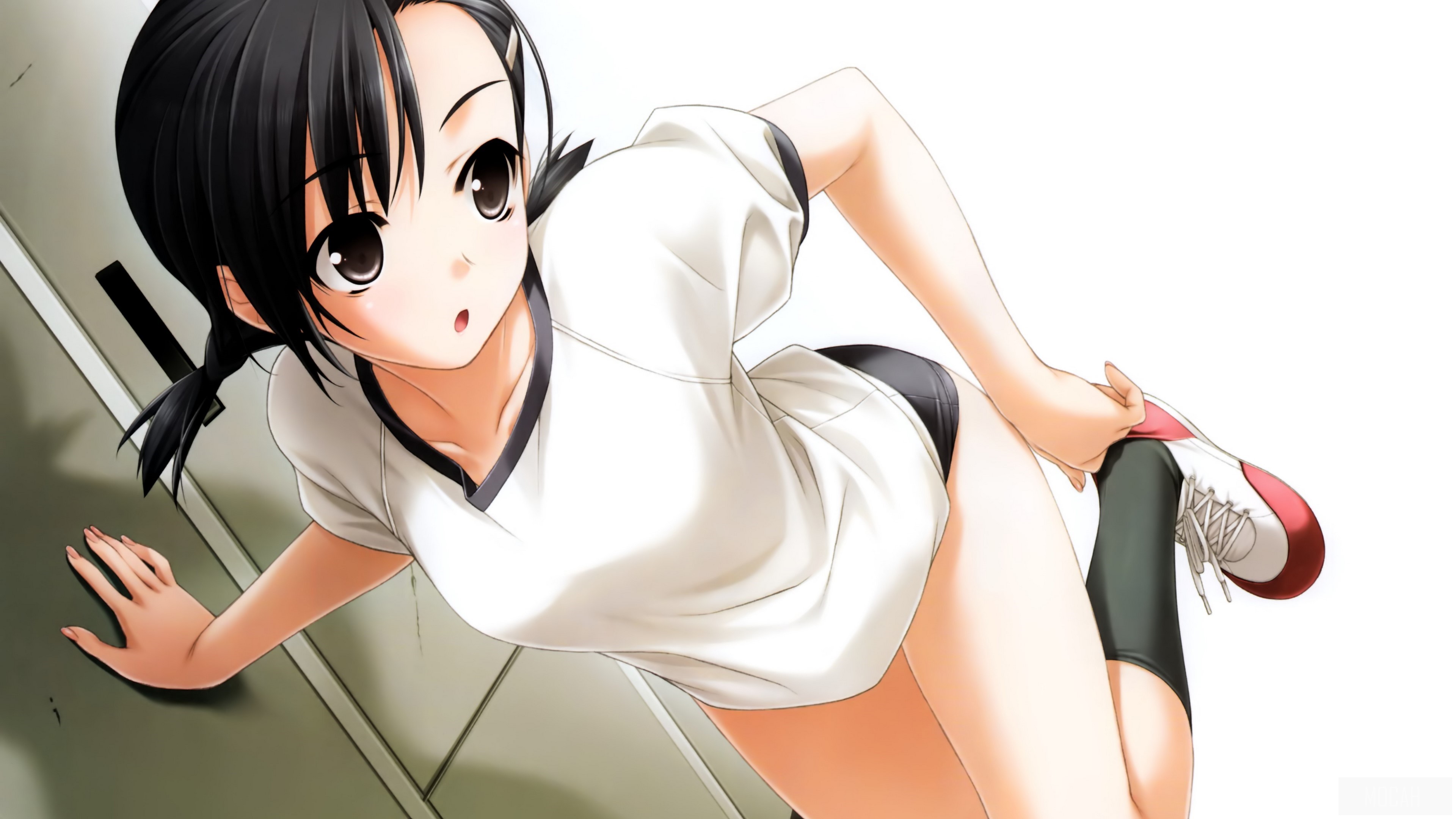 Anime girl in gym clothes stretching HD Wallpaper