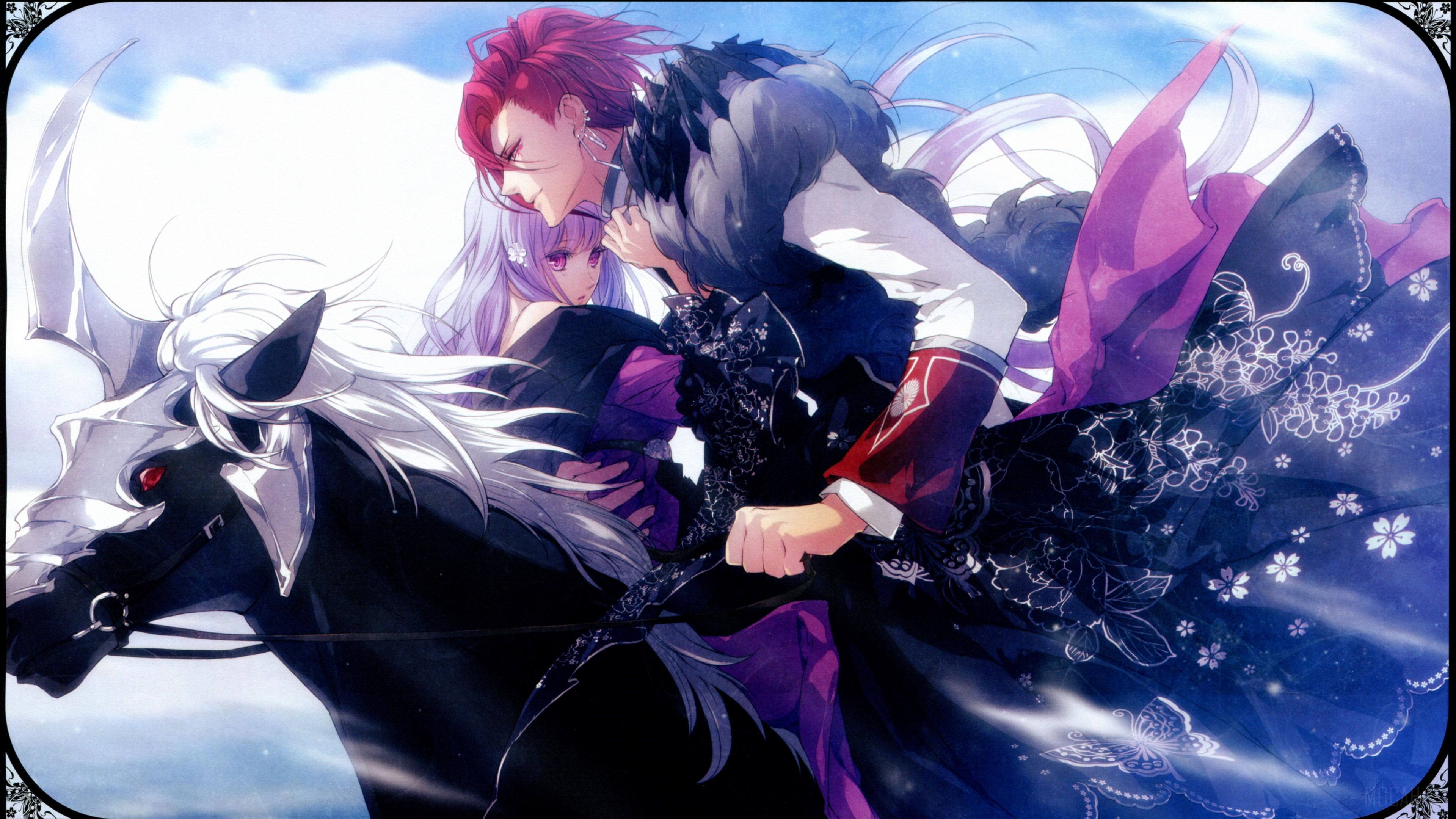 Couple riding a black horse with white mane HD Wallpaper