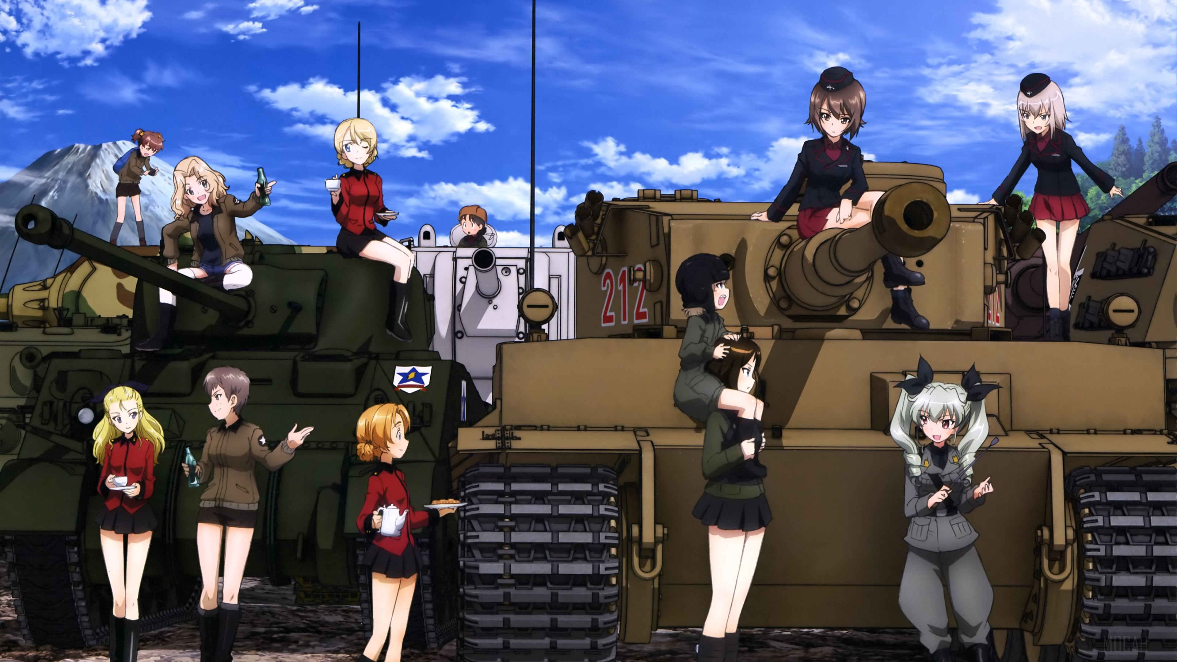 Girls und Panzer characters on tanks HD Wallpaper