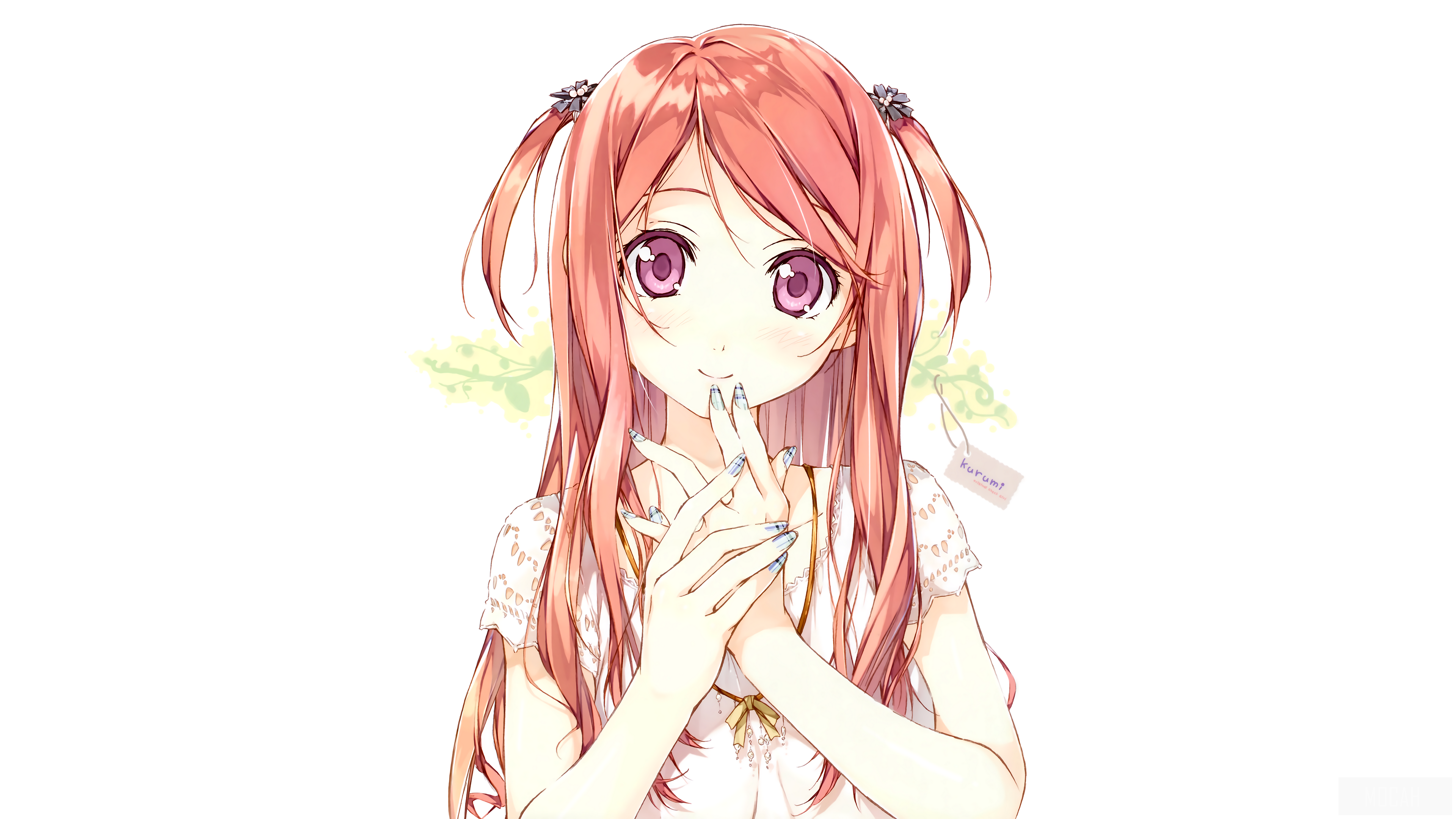 Girl with Orange Hair and Pink Eyes HD Wallpaper
