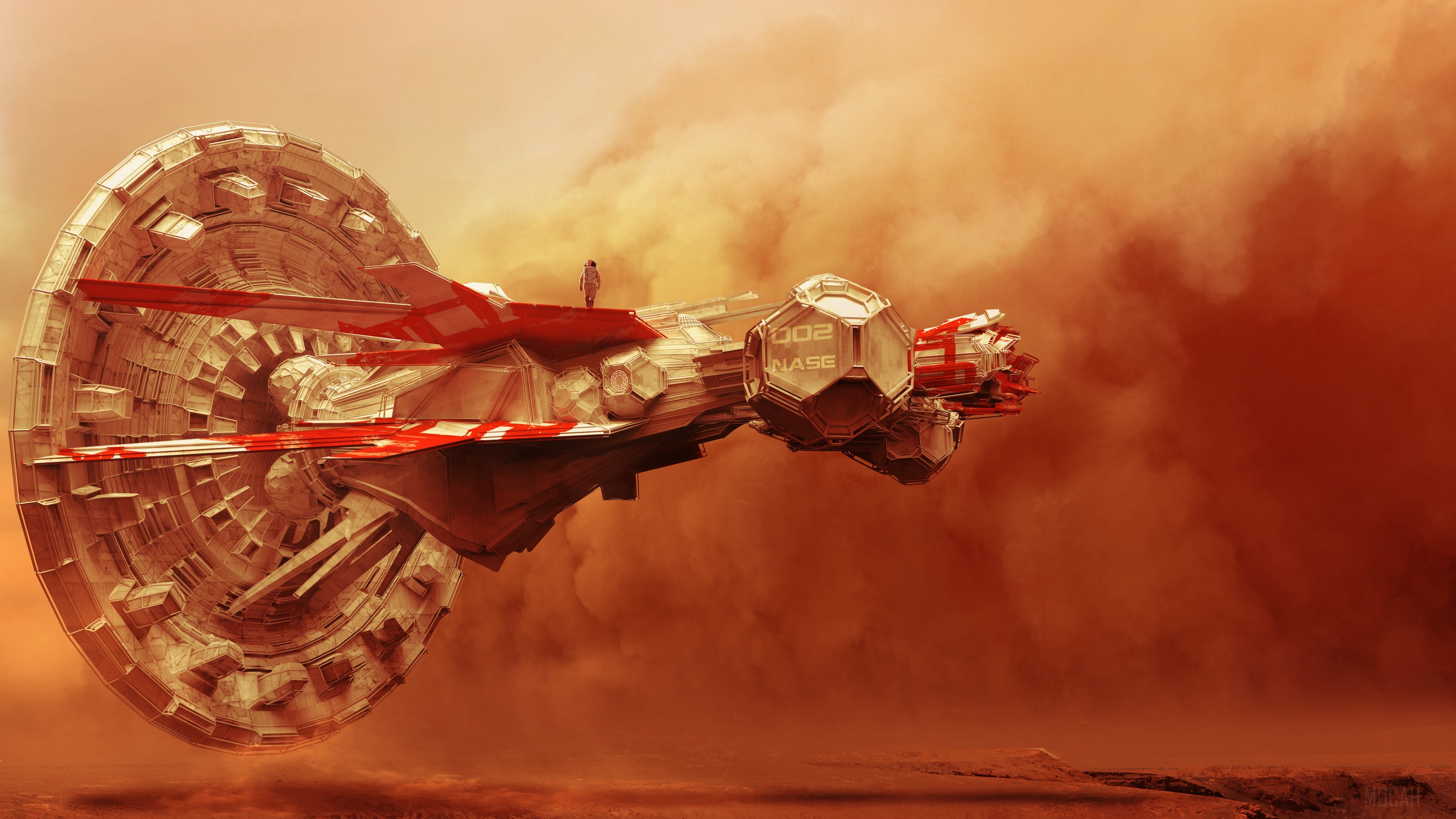 Spaceship in a sandstorm HD Wallpaper