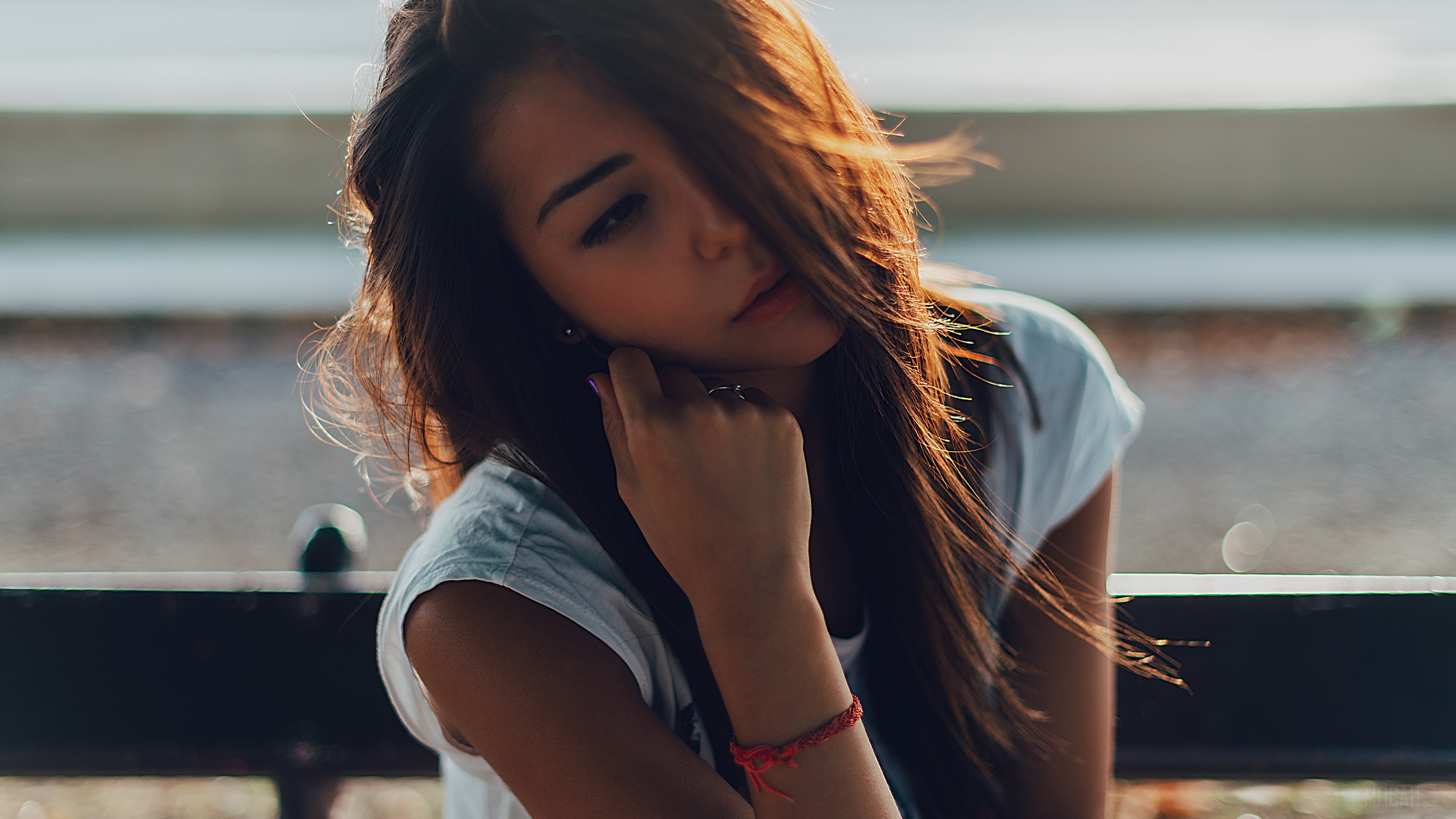 Woman with hair covering face HD Wallpaper