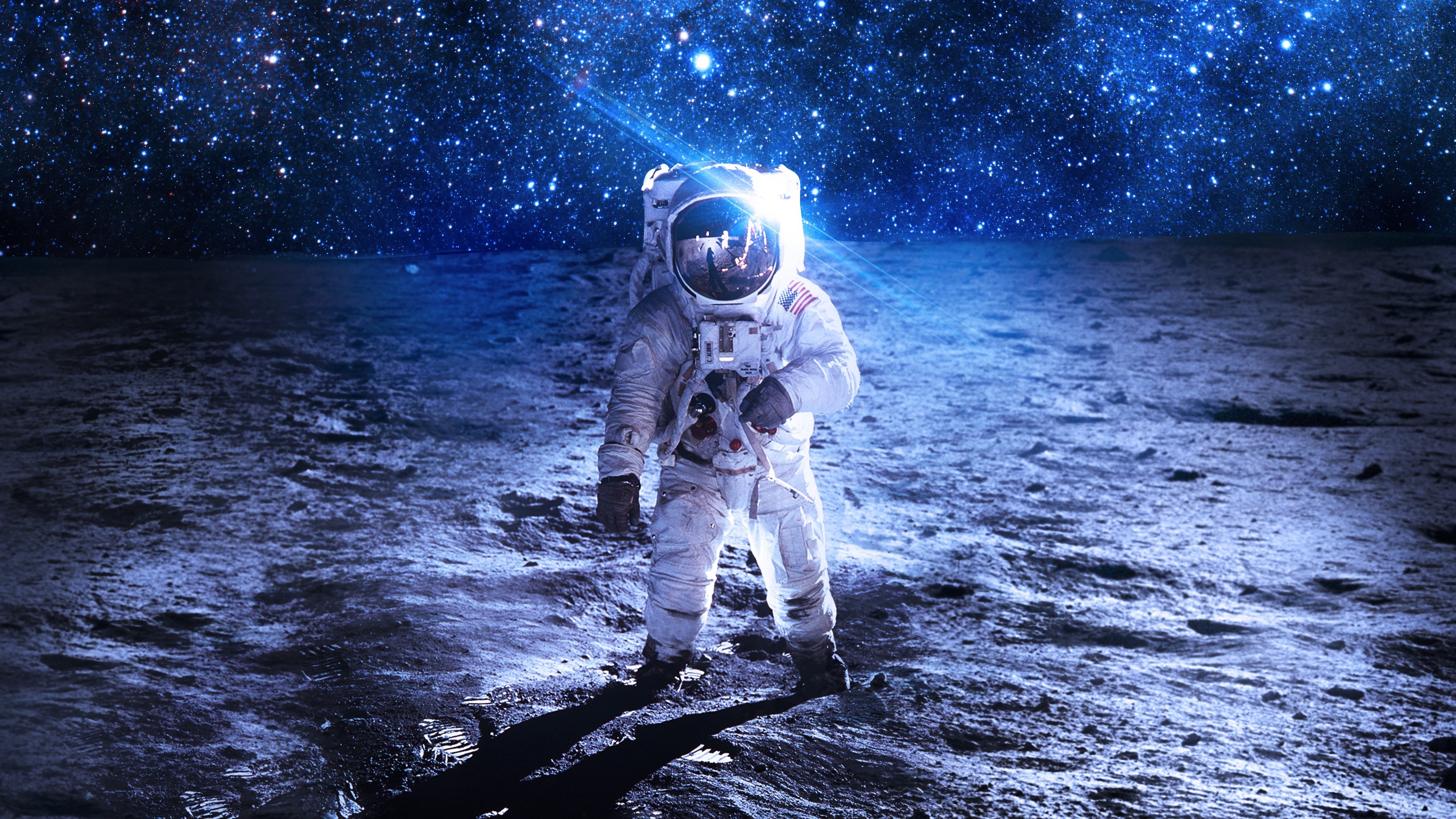 Astronaut on the Moon with Stars HD Wallpaper