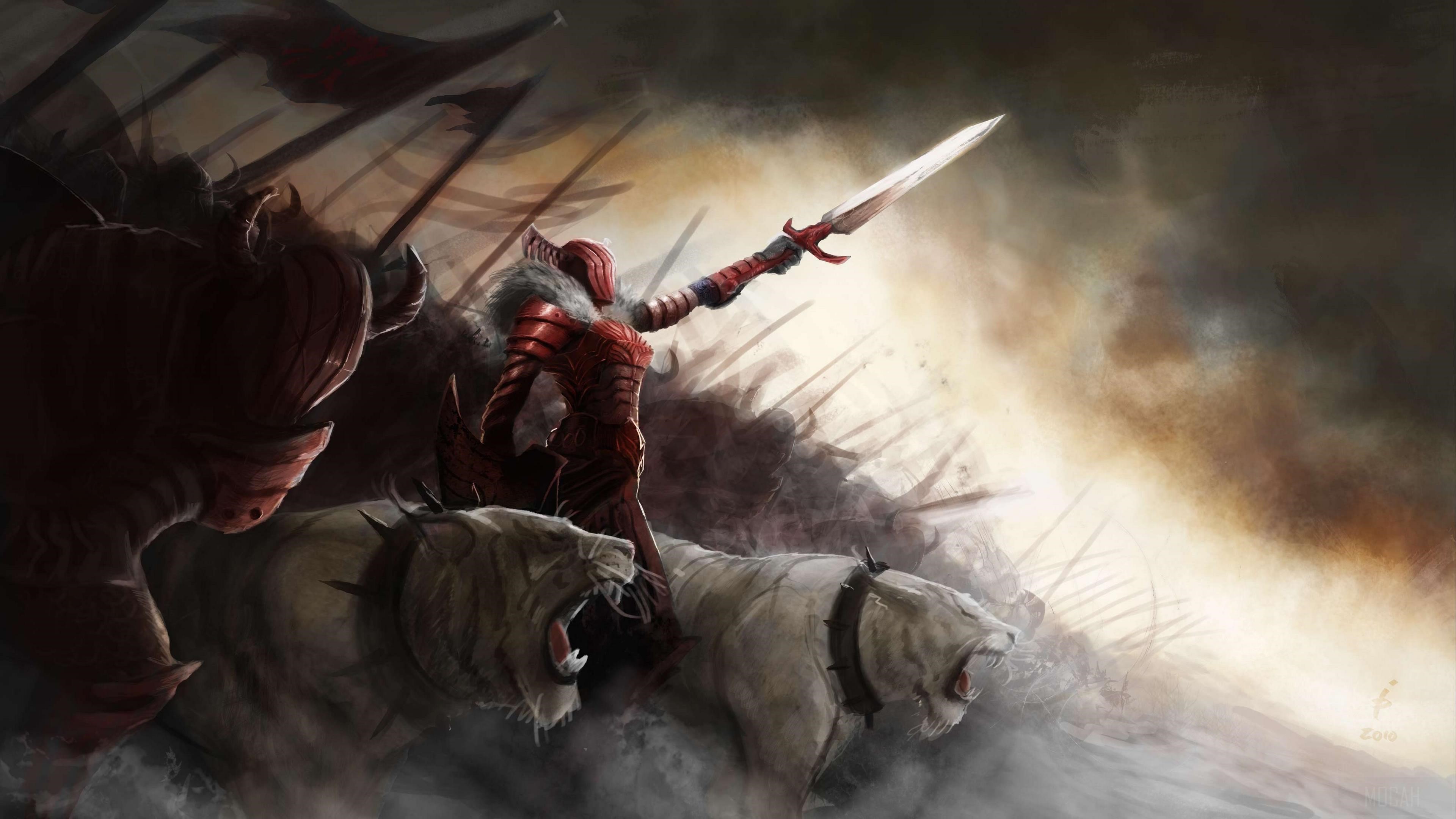 Warrior on White Tigers HD Wallpaper