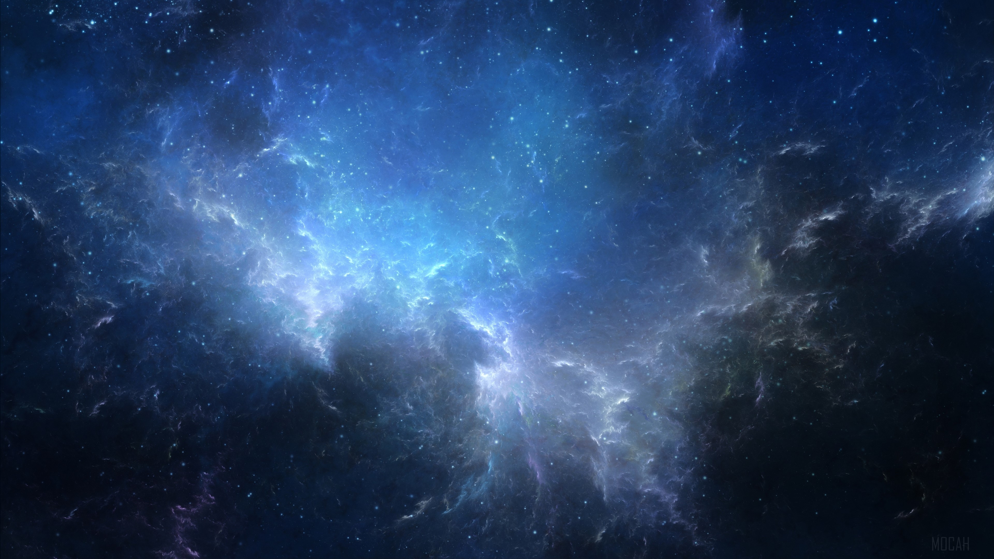 Blue and white nebula with stars 4K HD Wallpaper