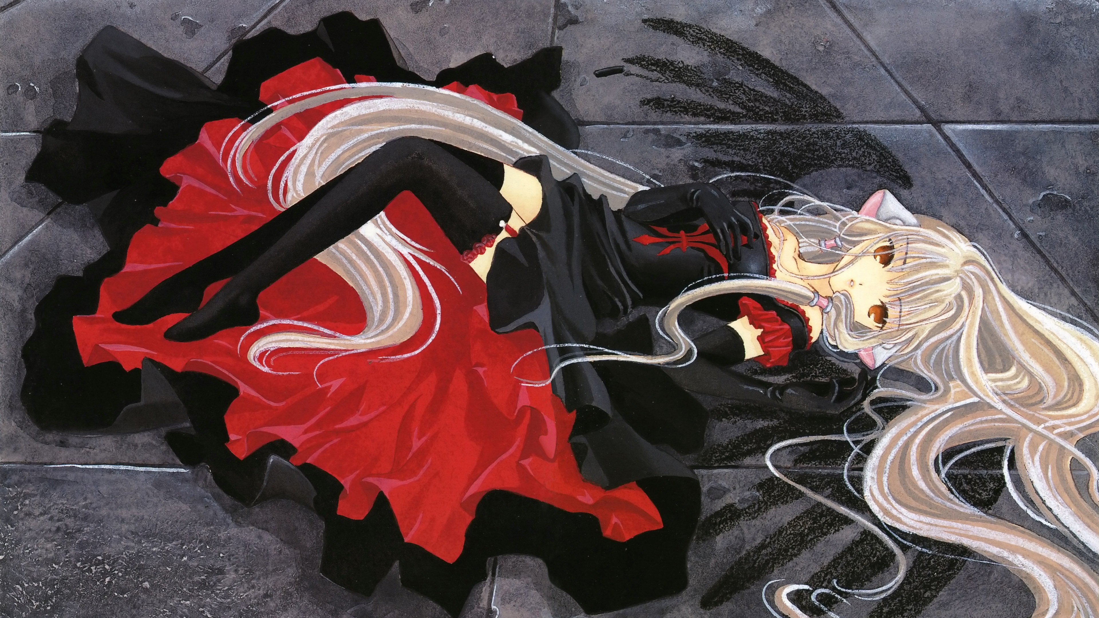 4K Anime Girl in Black and Red Dress HD Wallpaper