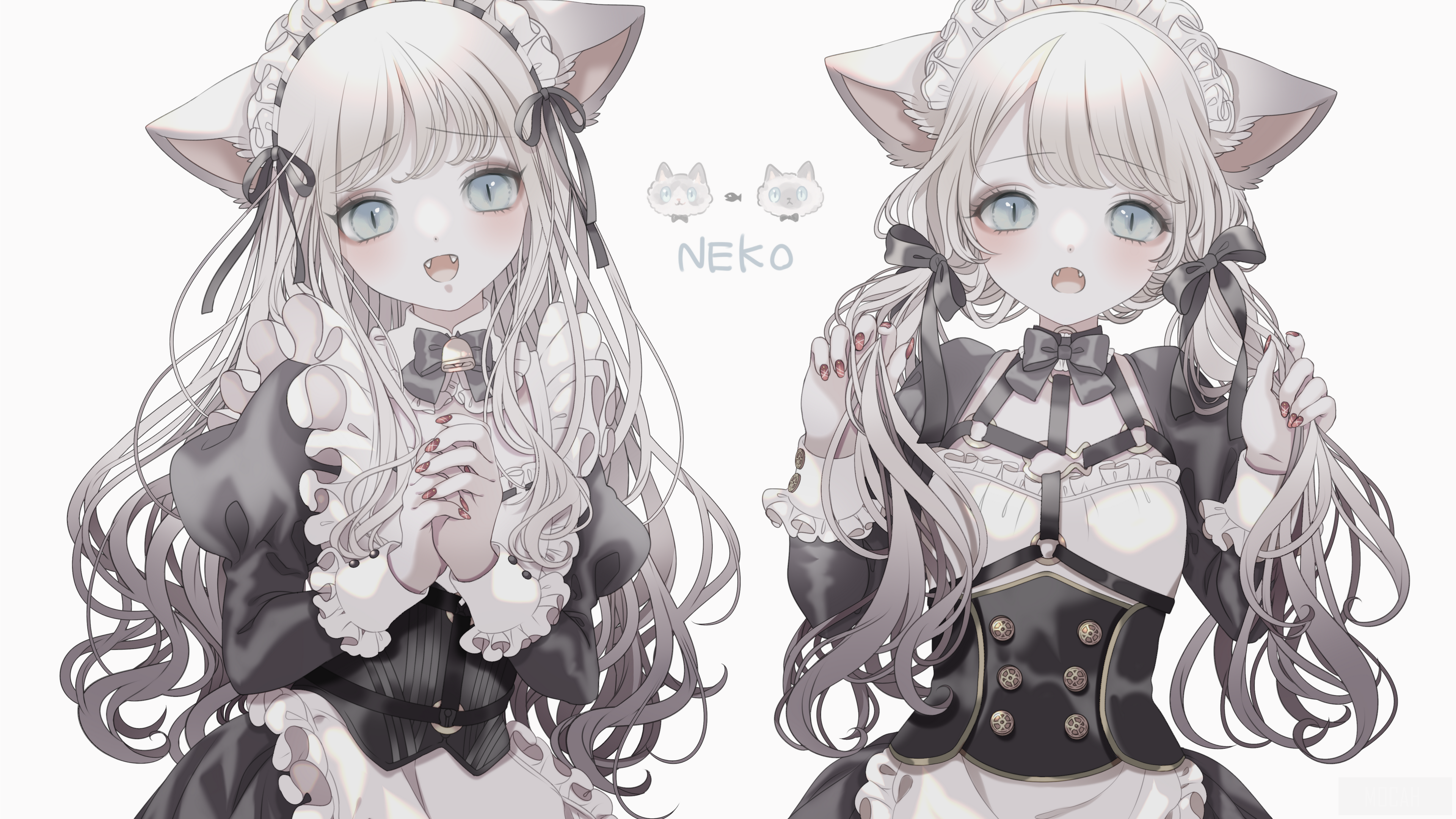 Two anime cat girls in maid outfits HD Wallpaper