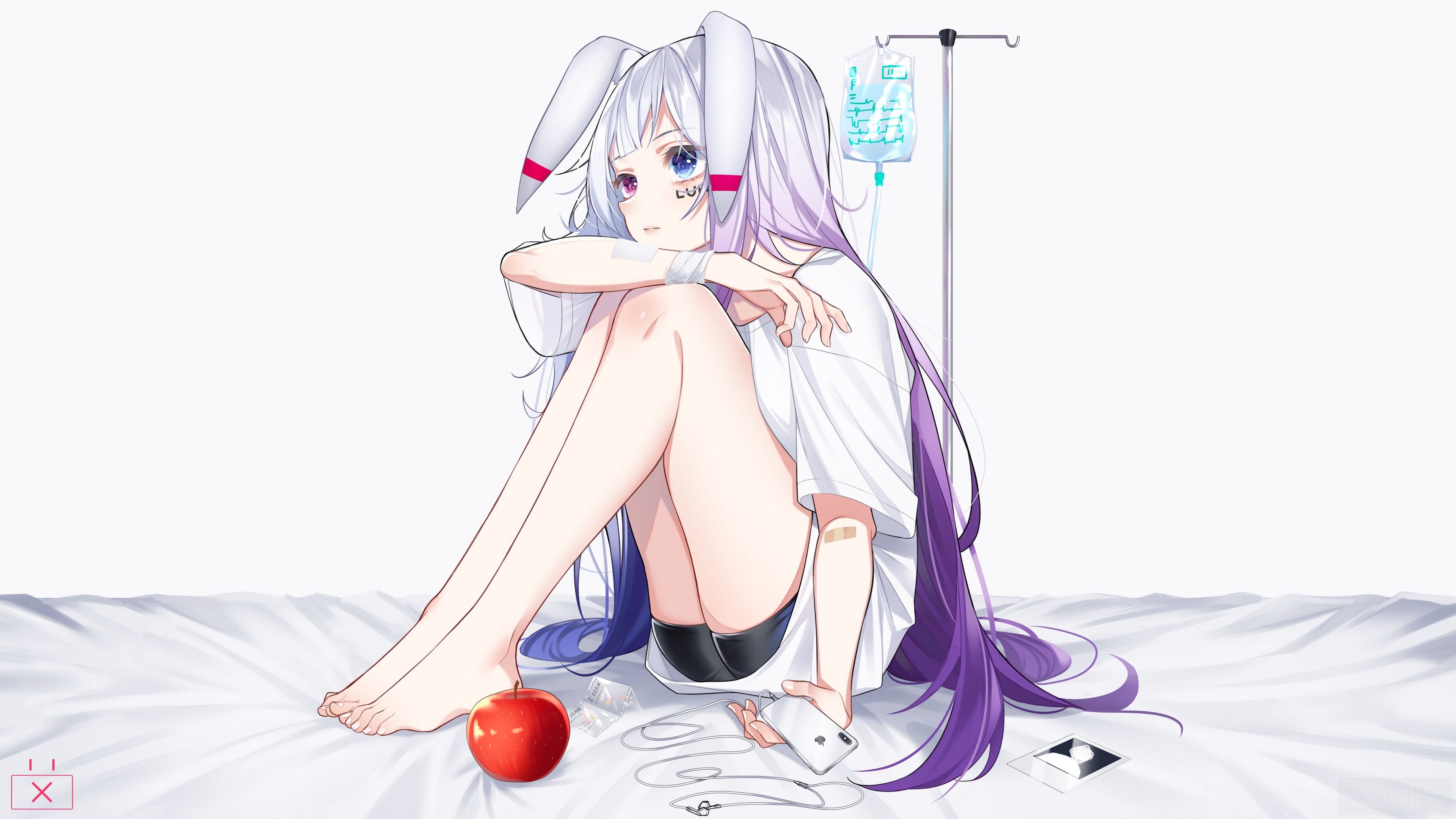 Girl with Bunny Ears and IV Drip HD Wallpaper