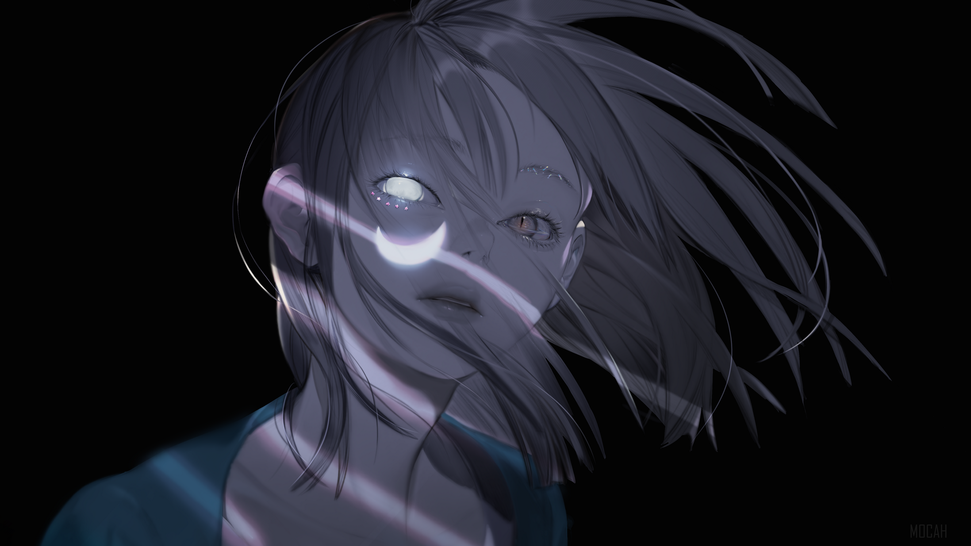 Girl with heterochromia and moon marking HD Wallpaper