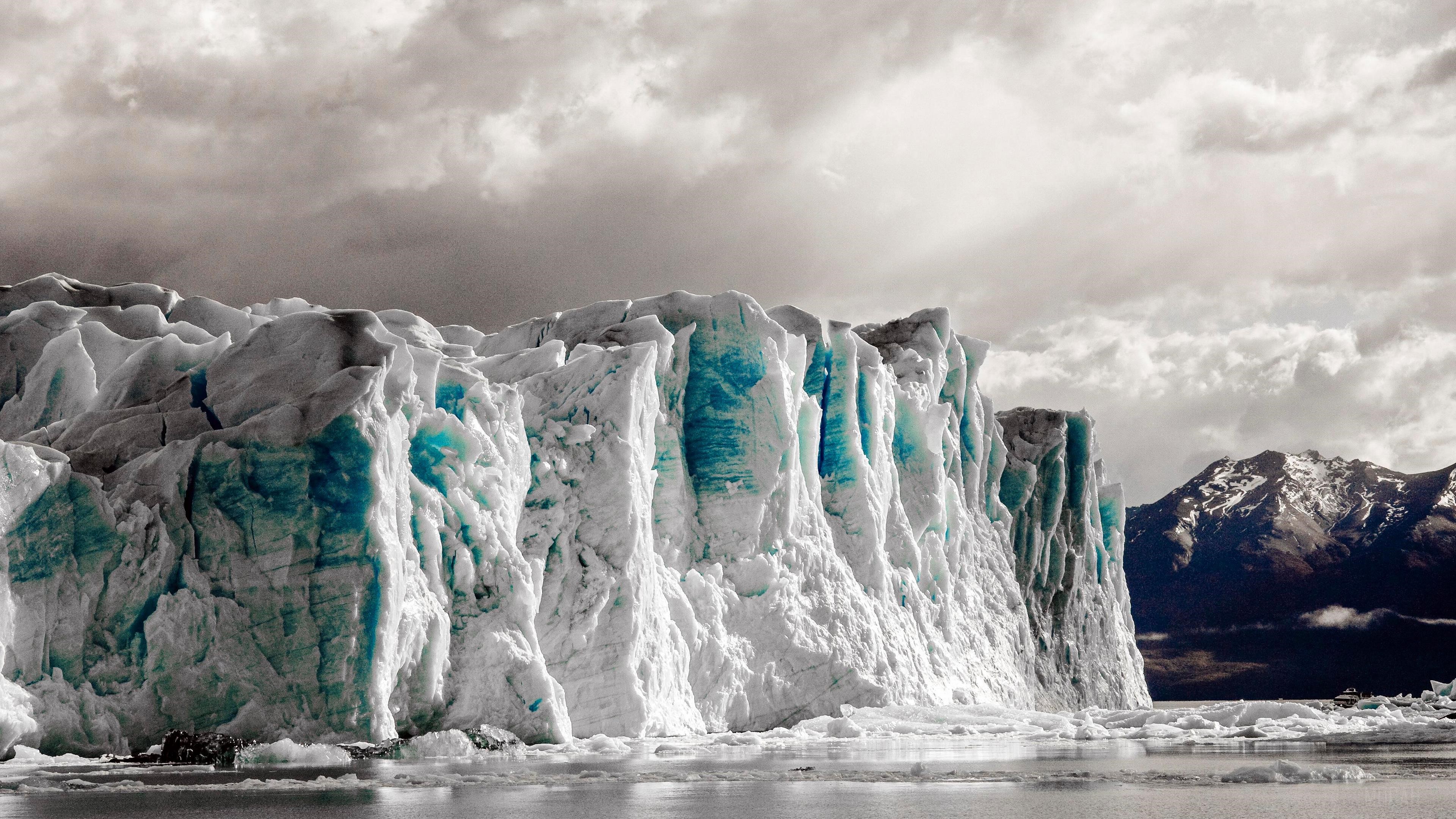Massive Glacier with Blue Ice and Mountains HD Wallpaper