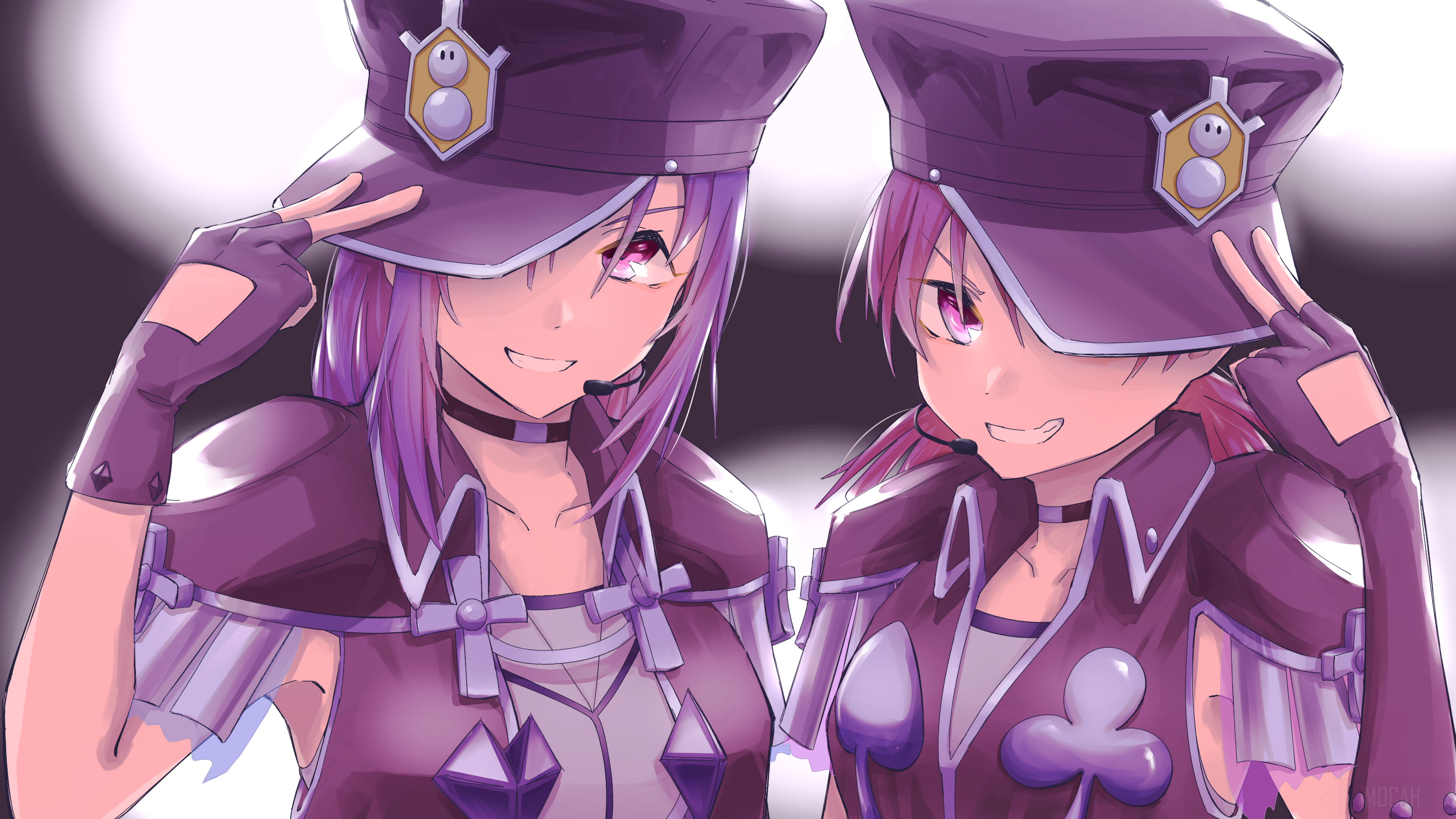 Leah and Sarah Kazuno in Purple Uniforms 4K HD Wallpaper
