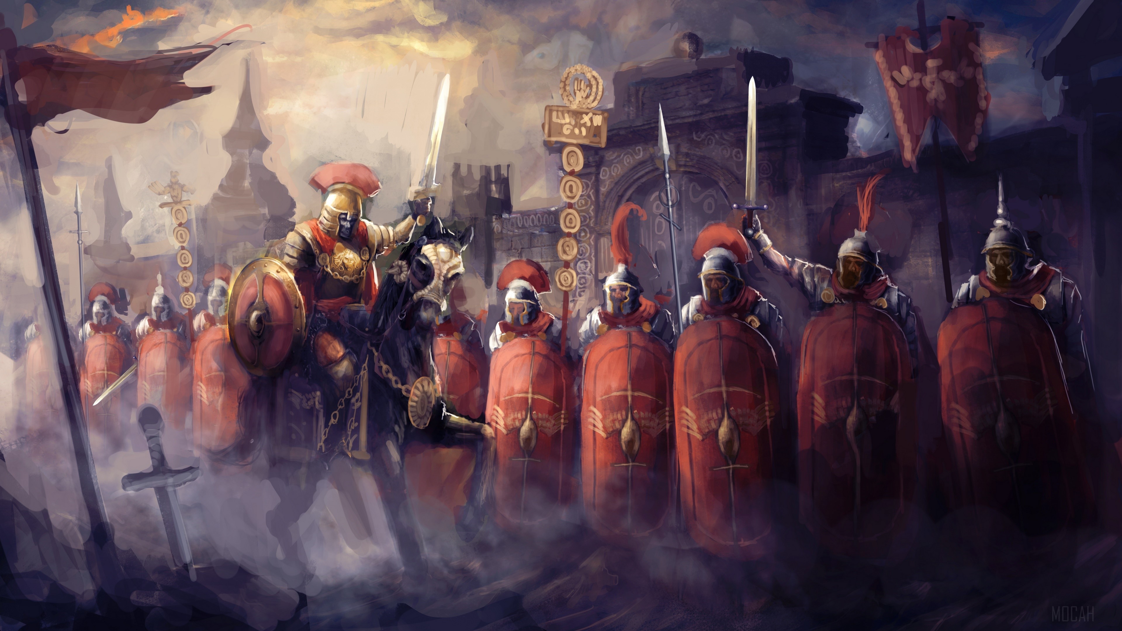 Roman Legionaries with Commander on Horseback HD Wallpaper