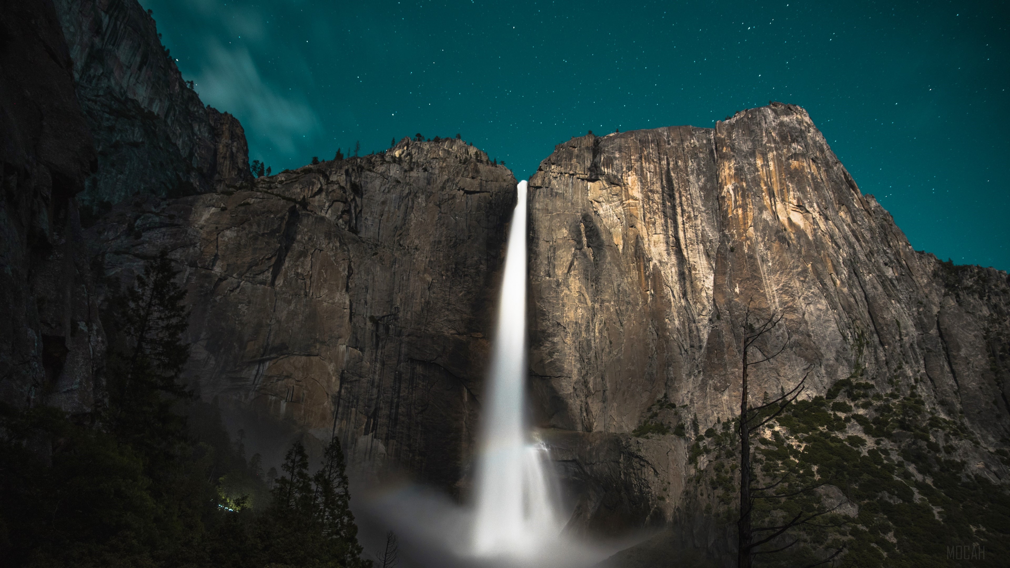 Yosemite Falls at Night Under Stars HD Wallpaper