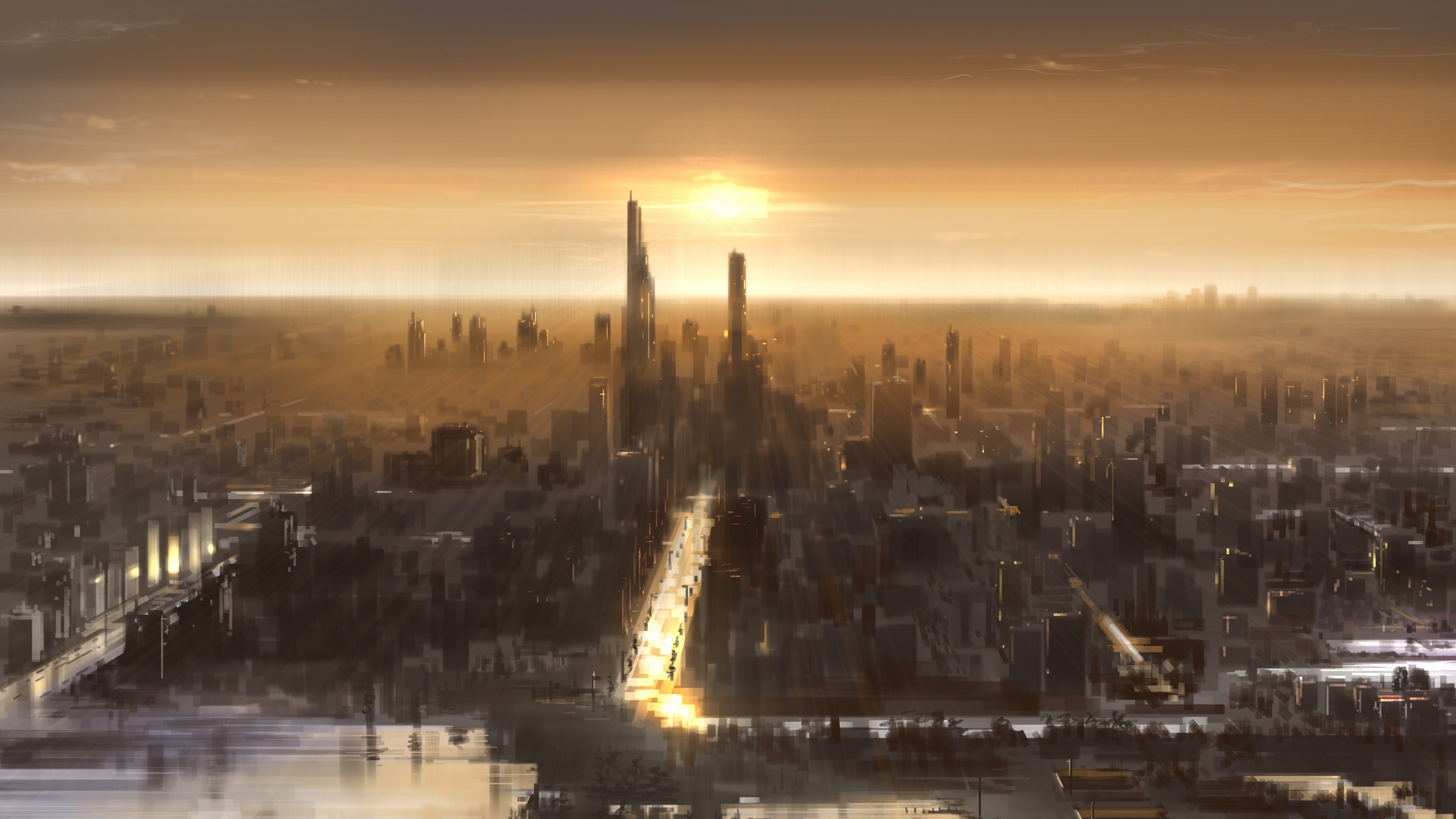 Futuristic Cityscape at Sunset 4K HD Wallpaper