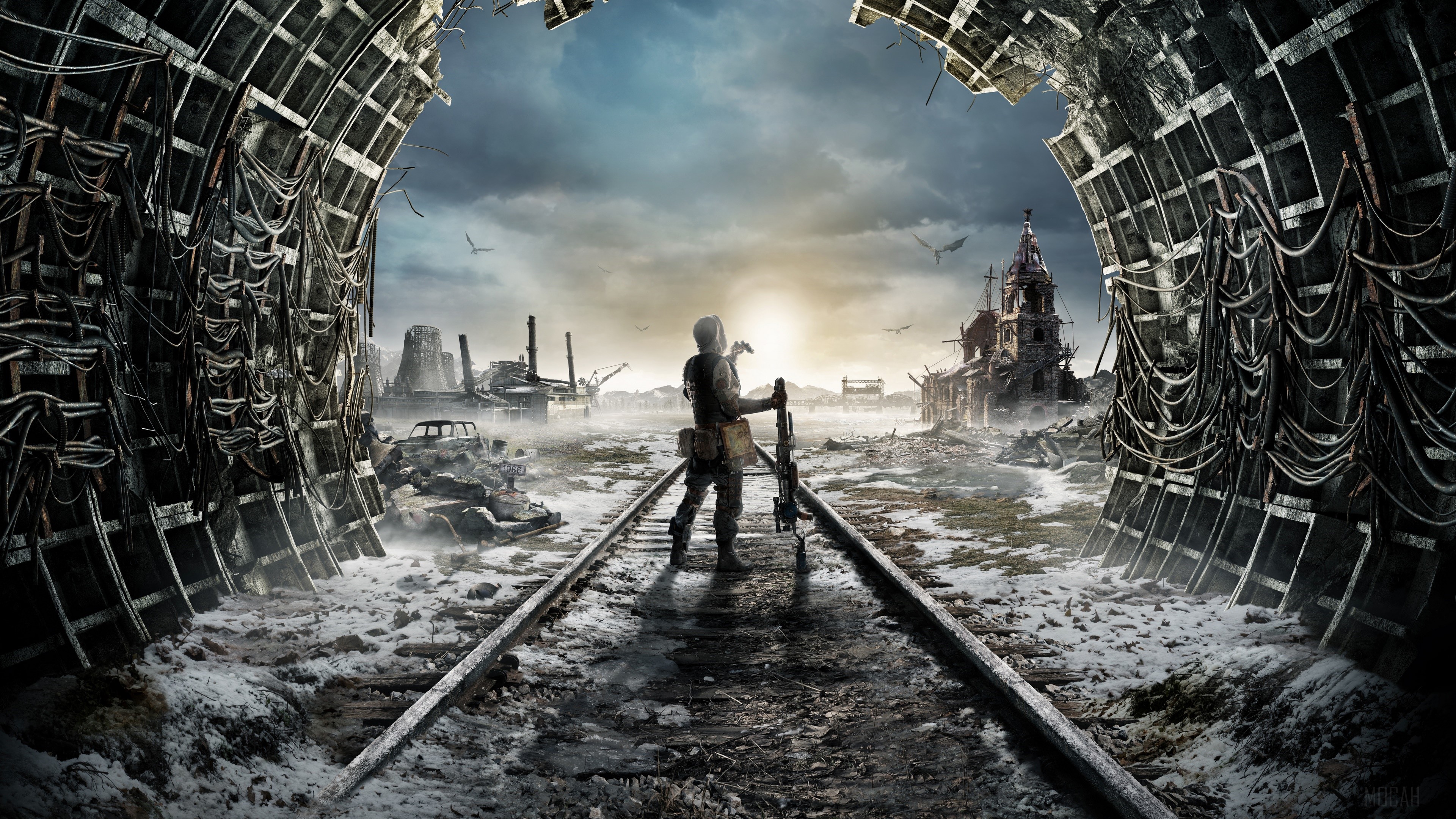 4K Metro Exodus Survivor on Train Tracks HD Wallpaper