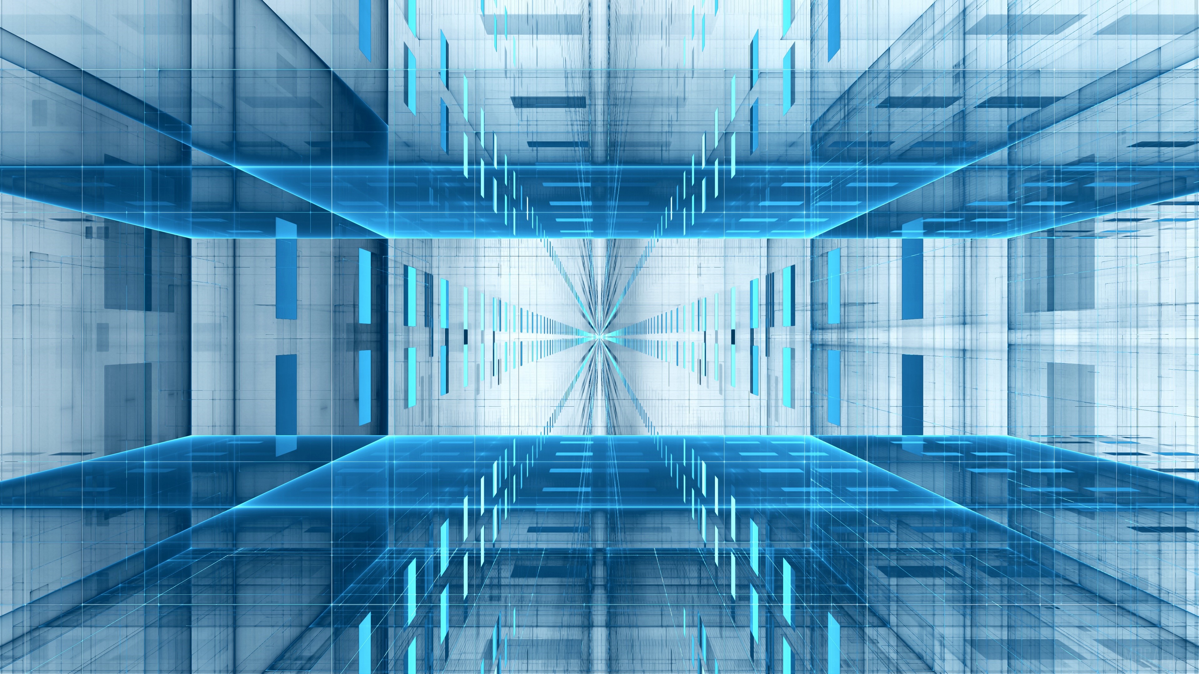 Abstract blue digital grid perspective HD Wallpaper